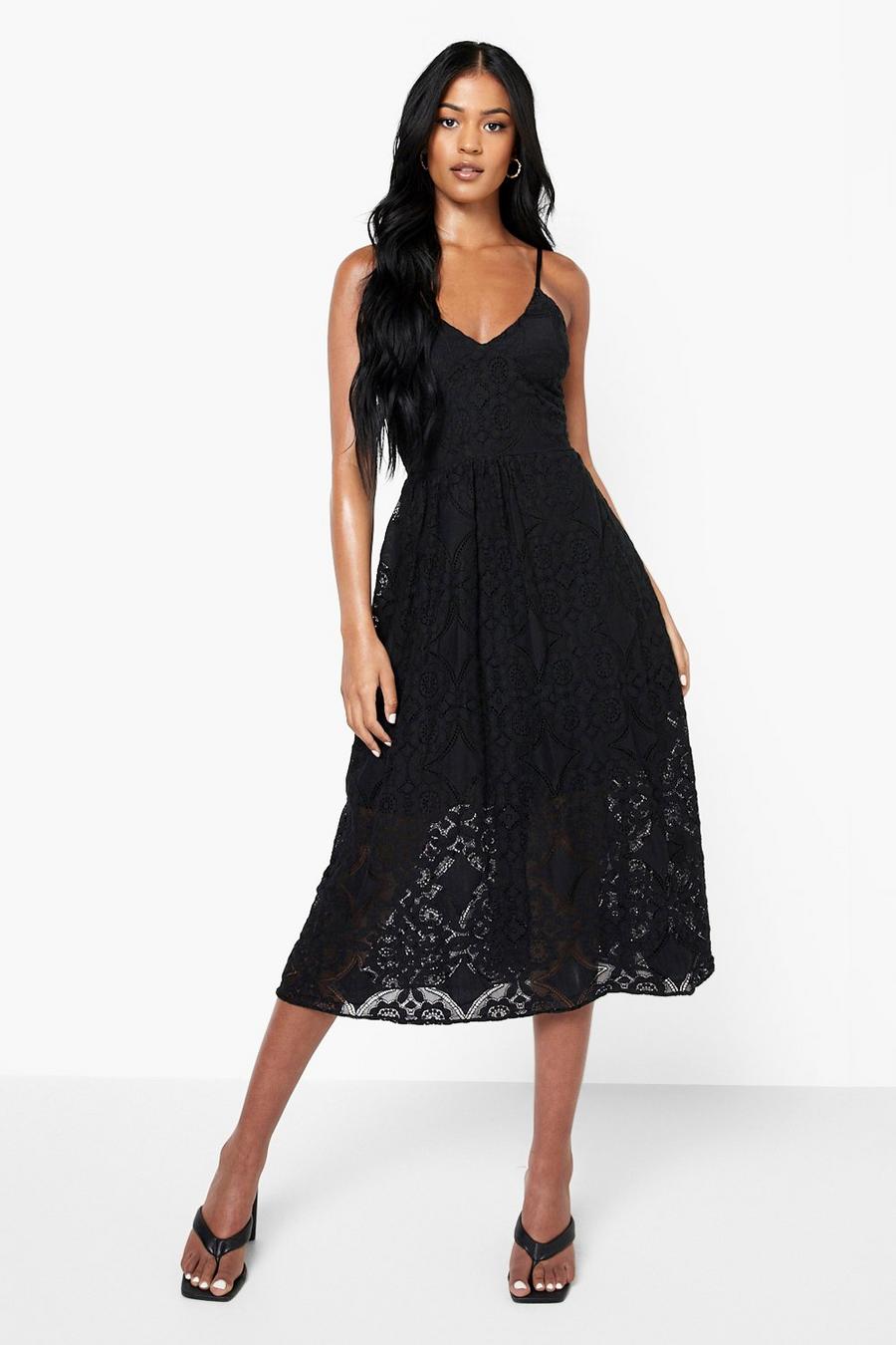 Black Tall Occasion Strappy Midi Skater Dress image number 1