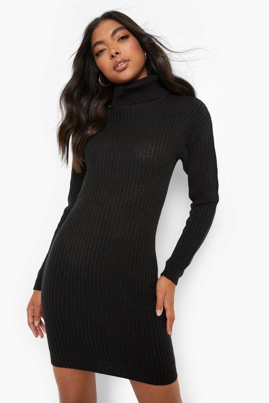 Black Recycled Tall Basic Turtleneck Sweater Dress
