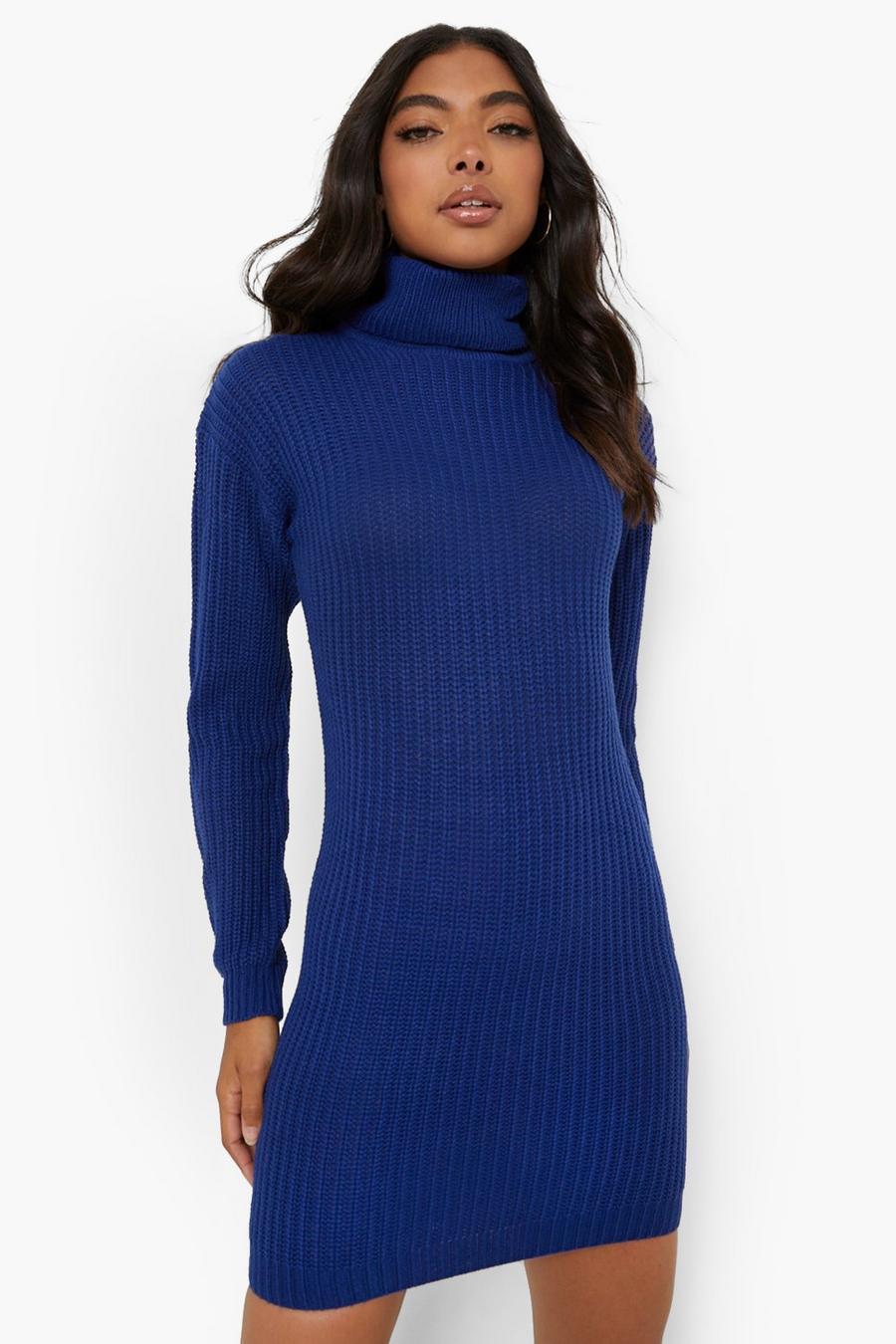 נייבי azul marino שמלת סוודר מבד ממוחזר עם צווארון נגלל, לנשים גבוהות image number 1