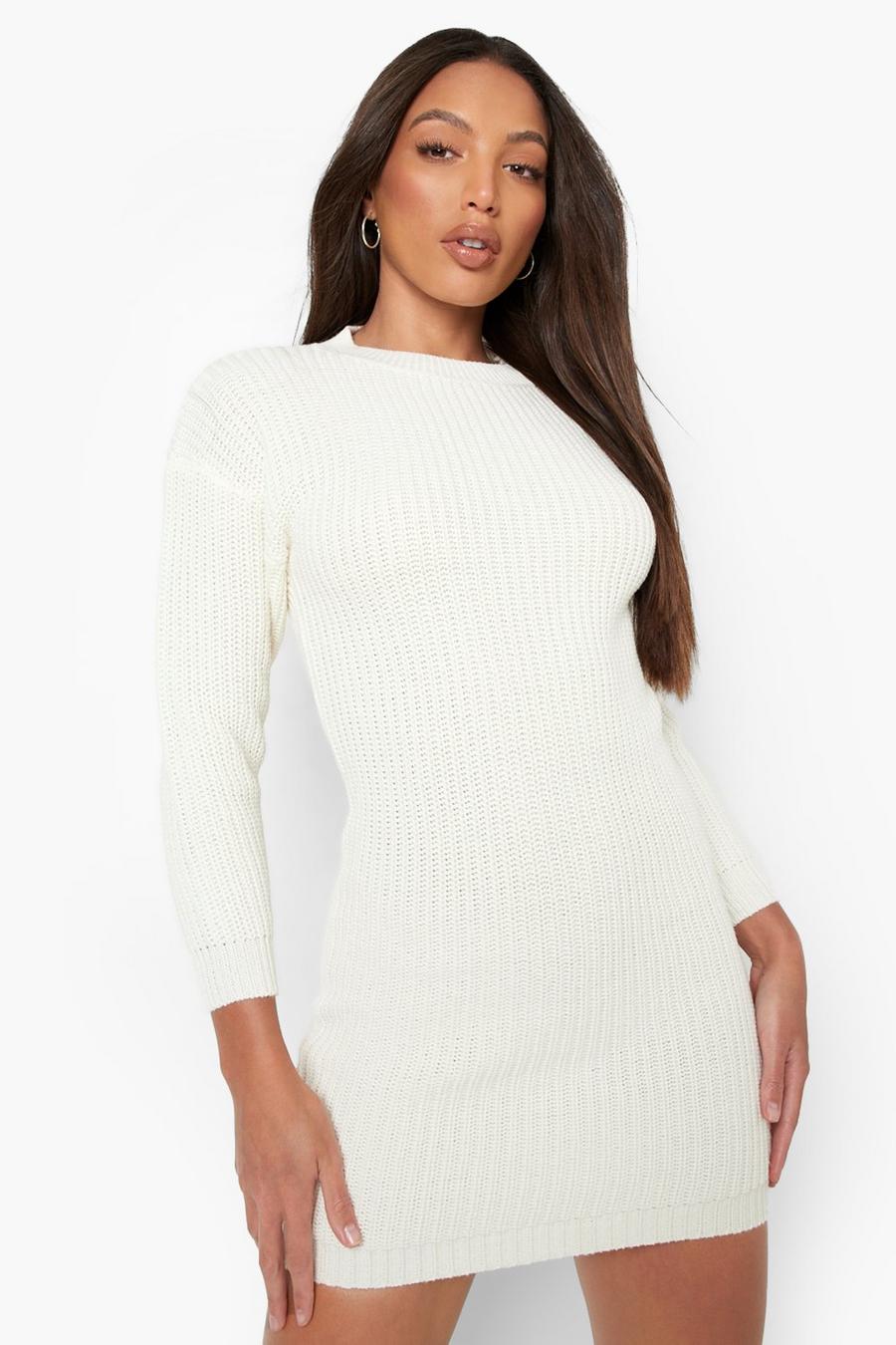 שמנת שמלת סוודר מבד ממוחזר עם צווארון עגול לנשים גבוהות image number 1