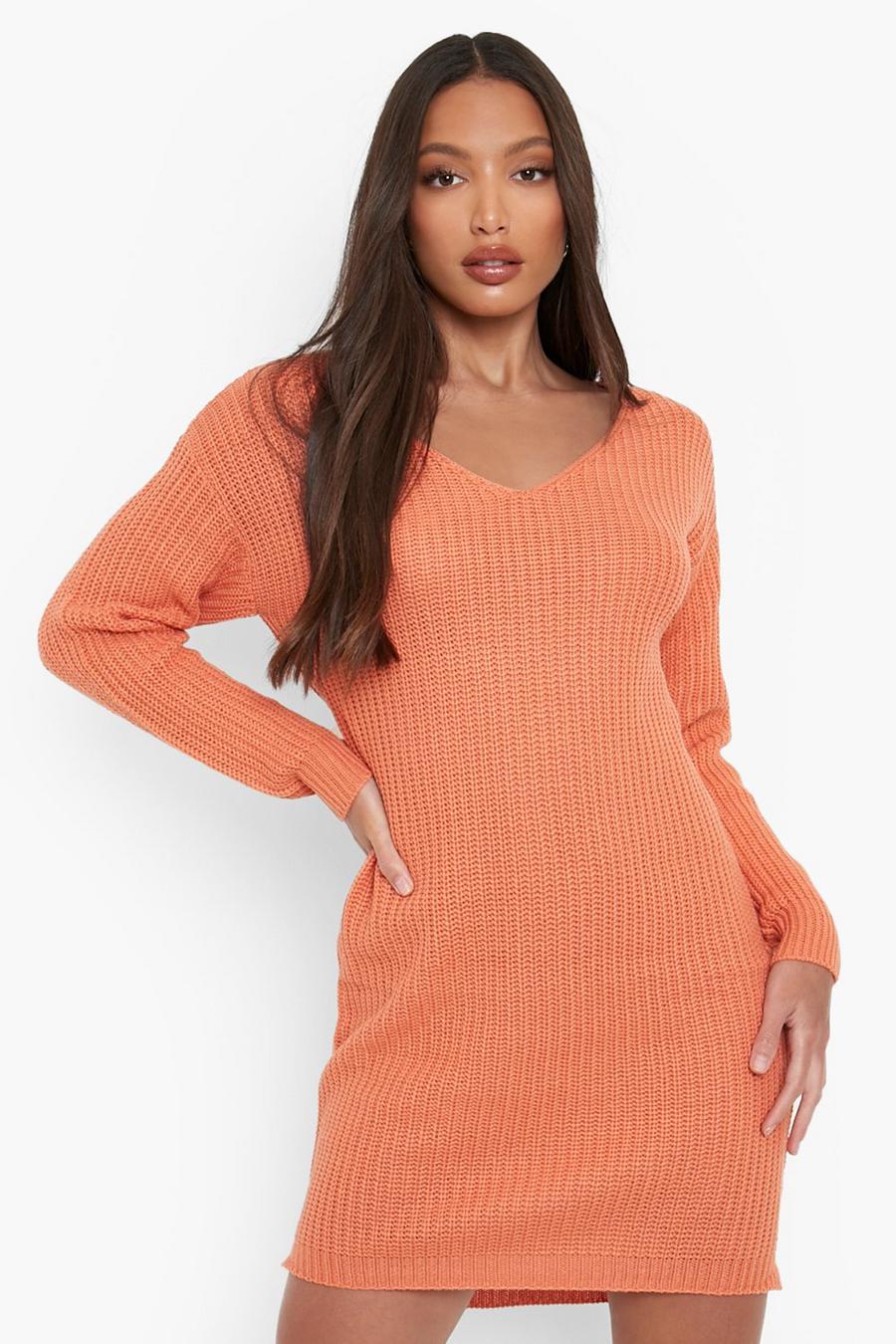 Spice orange Recycled Tall Basic V Neck Jumper Dress image number 1