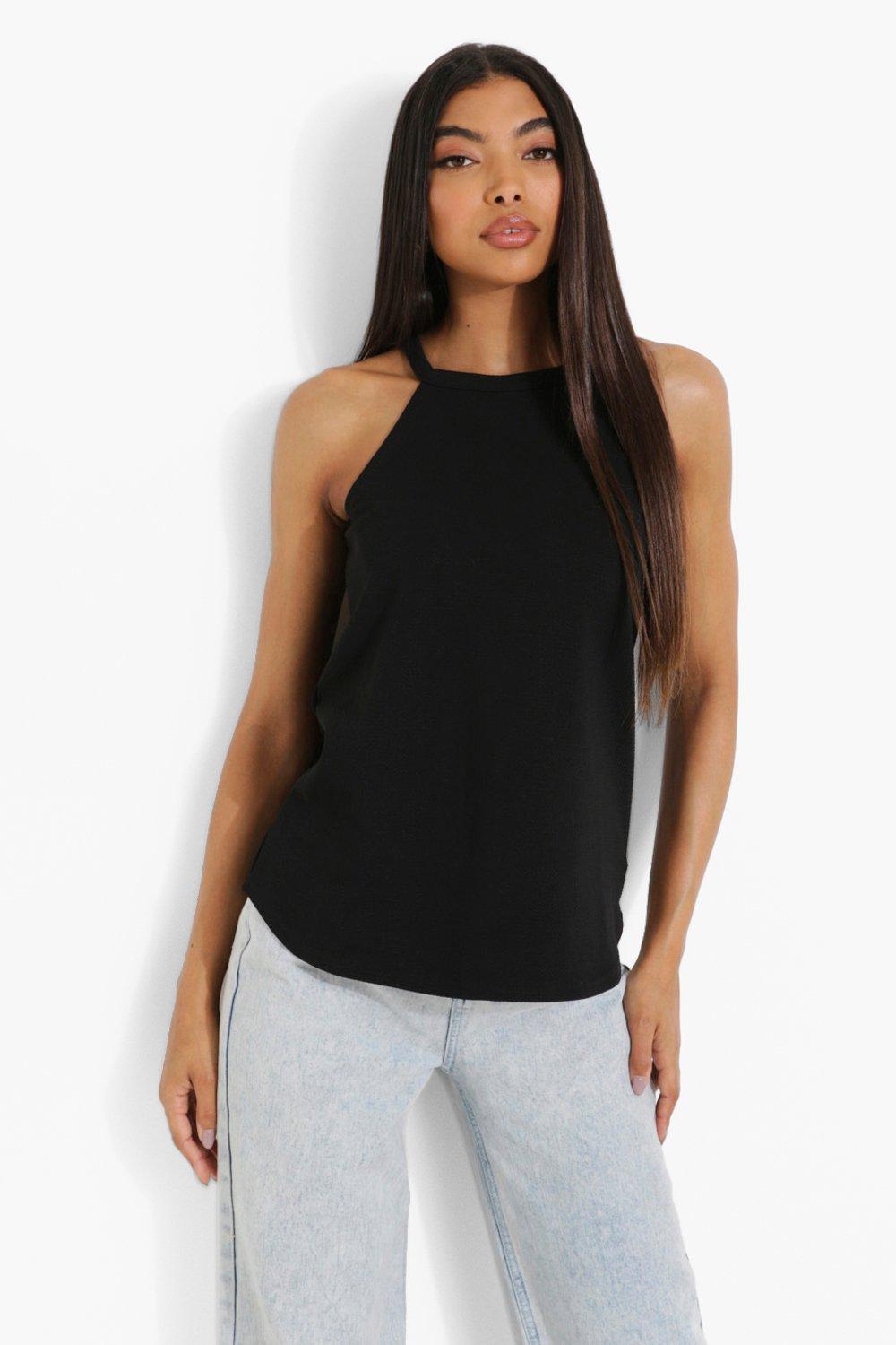 High neck clearance spaghetti strap top