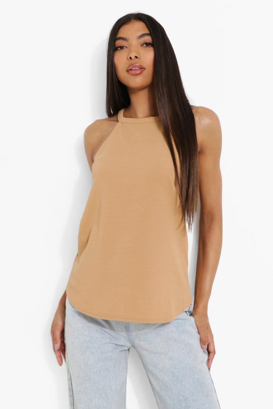 Camel Tall High Neck Spaghetti Strap Top image number 1
