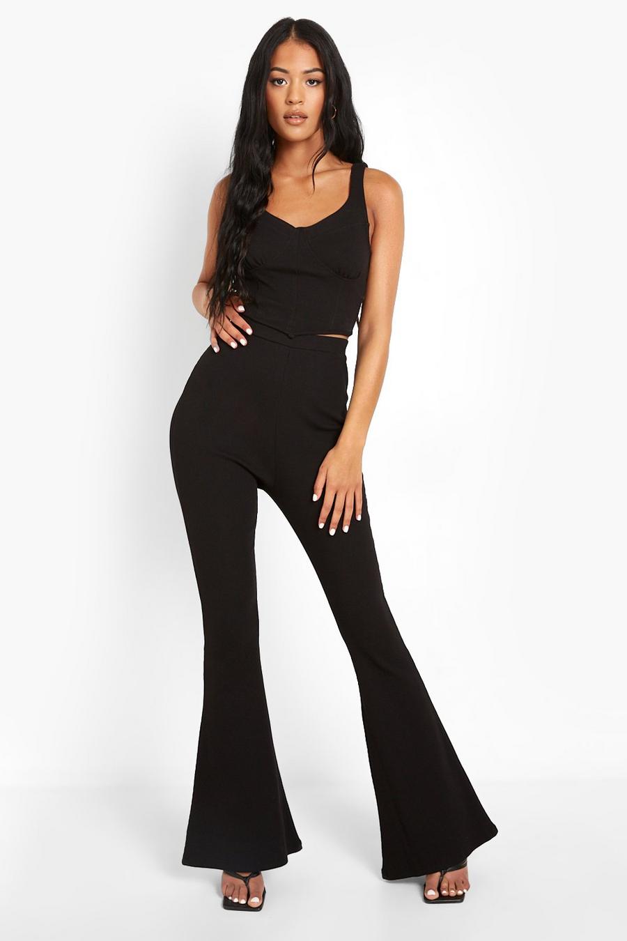 Black Tall Heavy Rib Flare Trousers image number 1