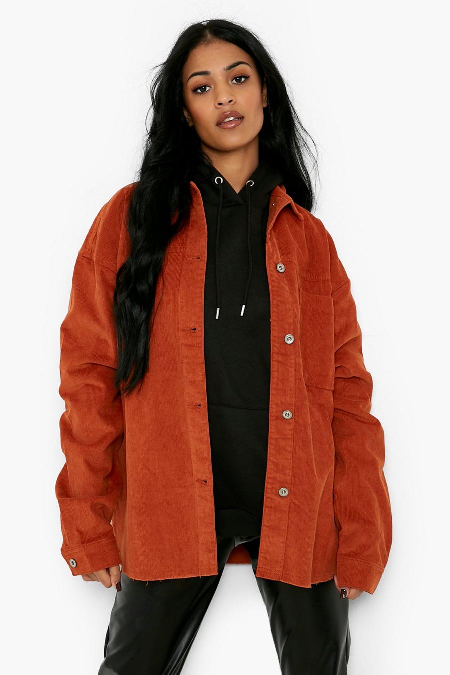 Tall Cord Shirt-Jacke mit Knopfleiste, Rust orange