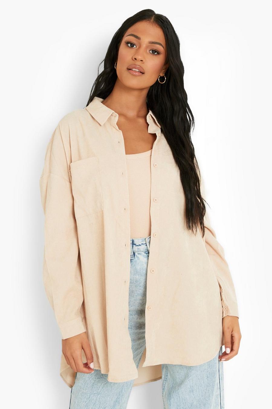 Stone Tall Baby Cord Oversized Shirt image number 1