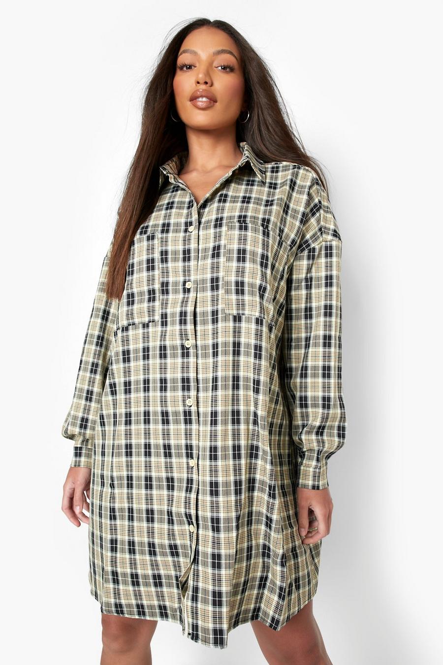 Stone Tall Oversized Check Shirt Dress image number 1