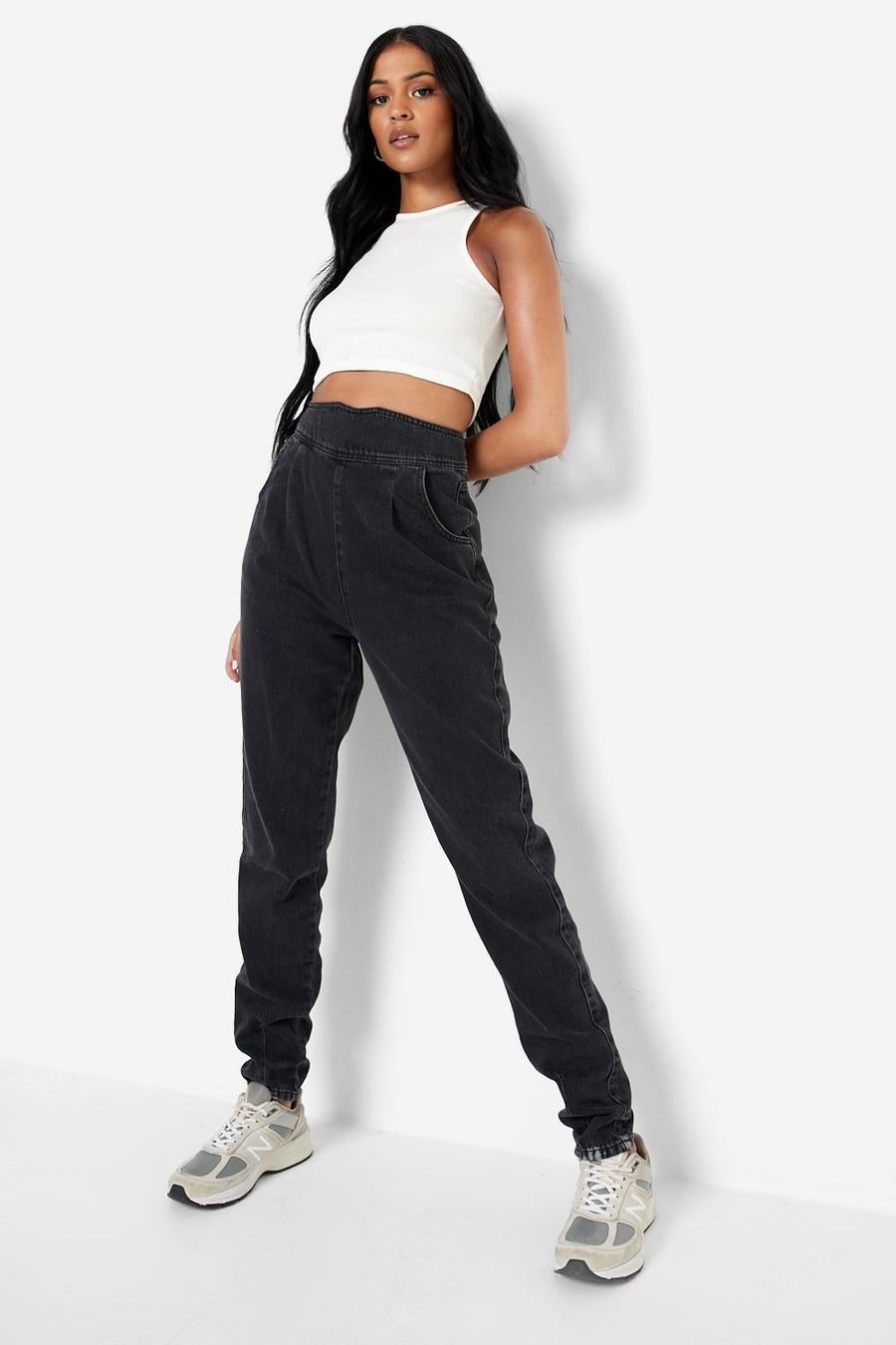 Black Tall Super High Waist Corset Mom Jeans image number 1