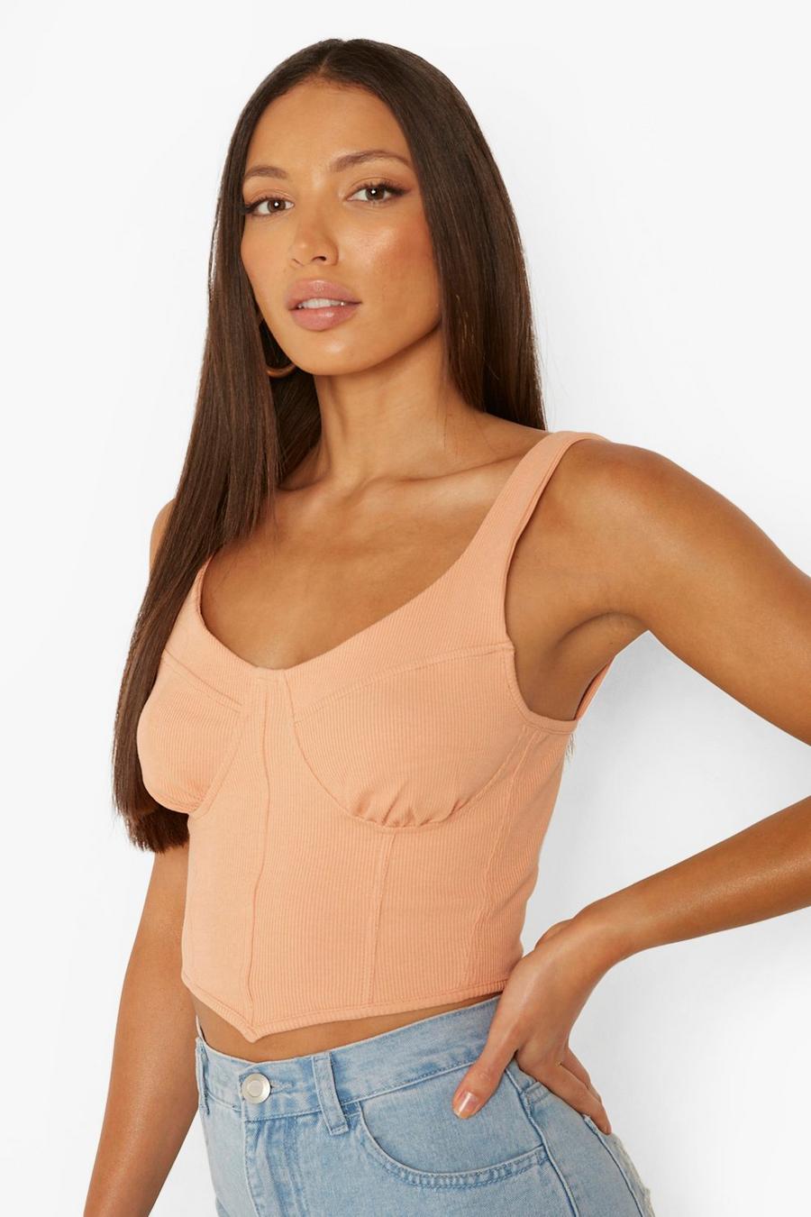 Clay Tall Heavy Rib Corset Crop Top image number 1