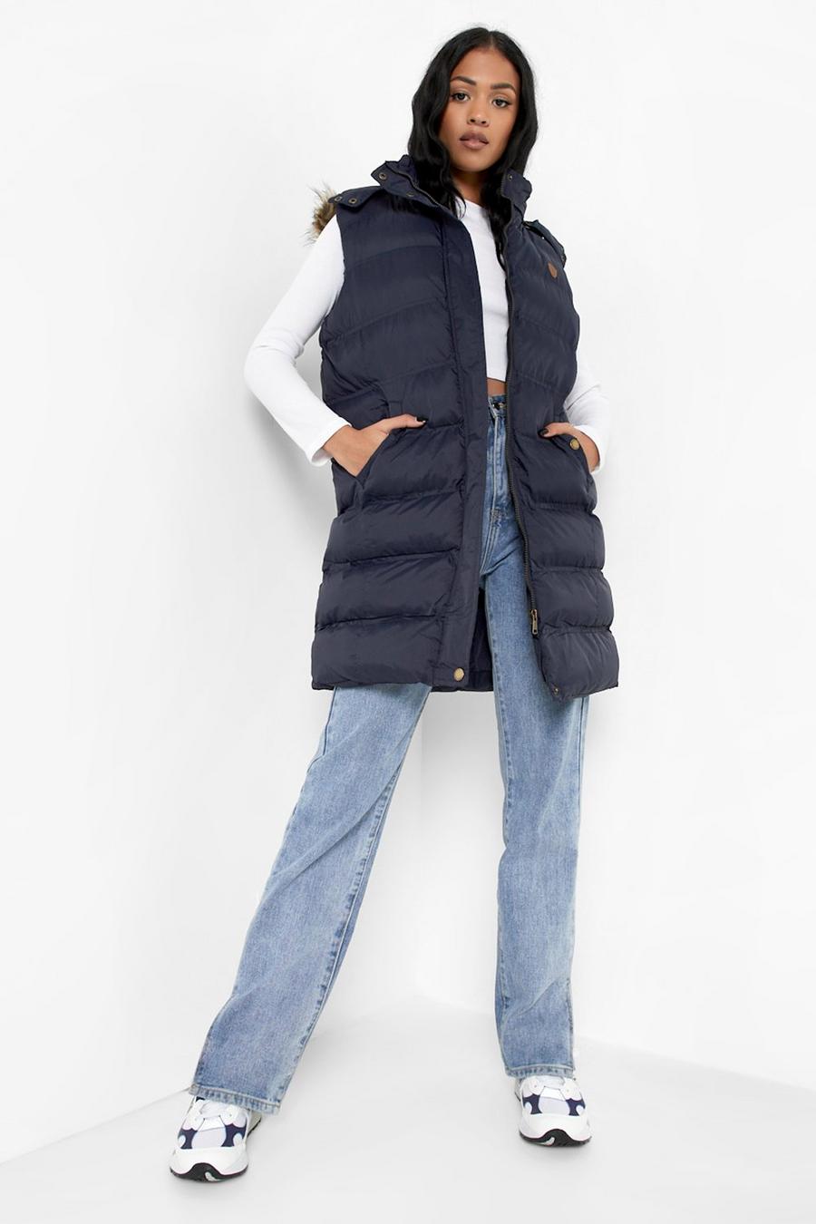 Navy Tall Faux Fur Trim Gilet image number 1