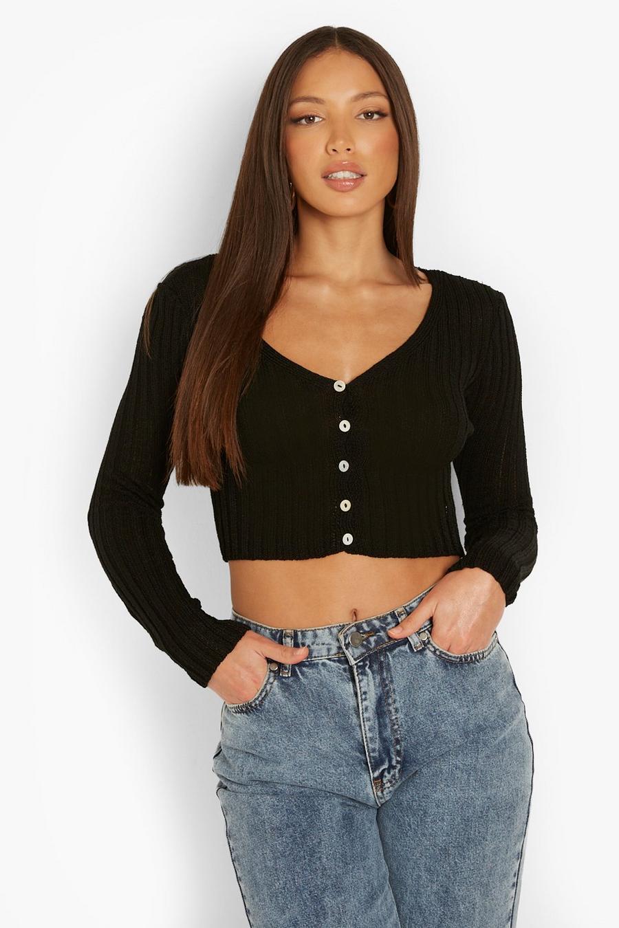Black Tall Cropped Button Through Knitwear Cardigan image number 1