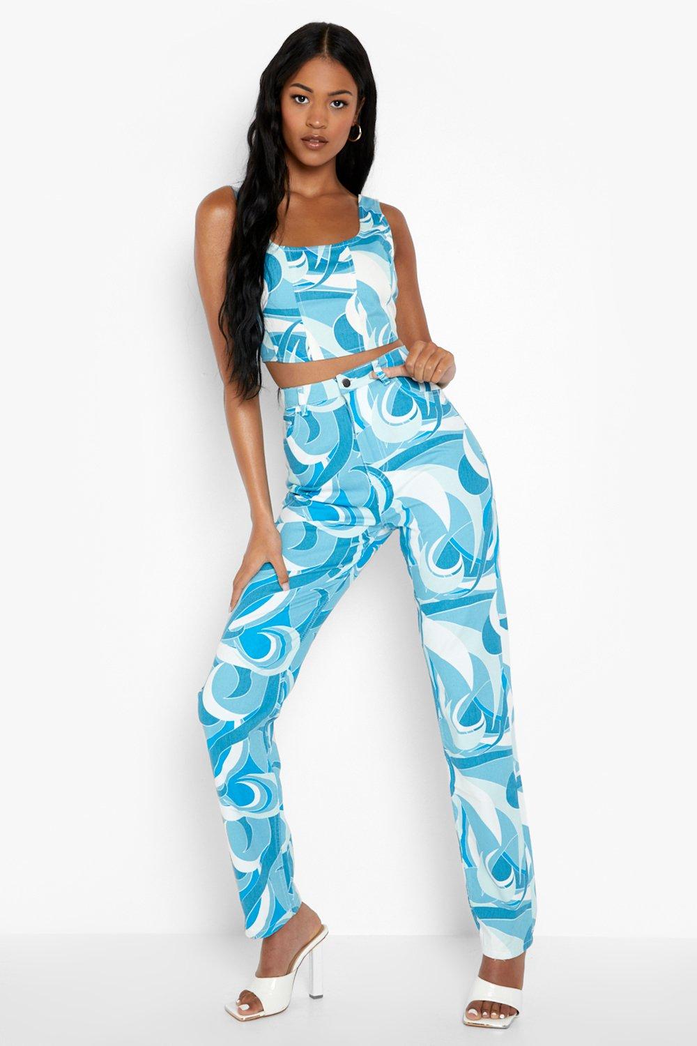 Blue Tall Abstract Printed Boyfriend Jeans