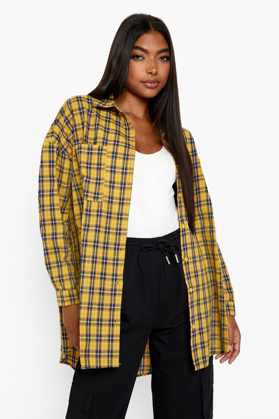 Mustard Tall Oversized Check Shirt image number 1