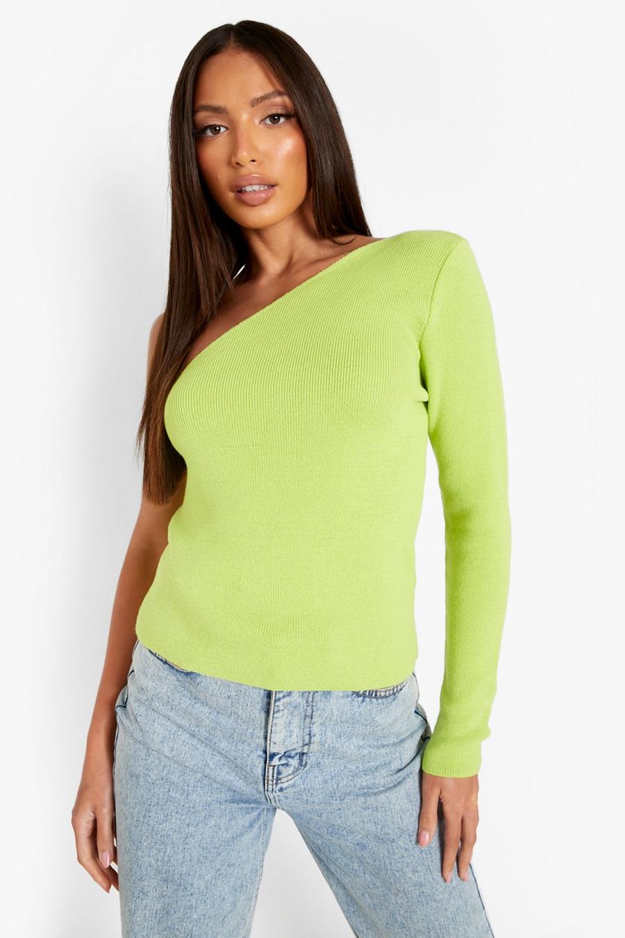 Lime Tall - Stickad one shoulder-topp image number 1
