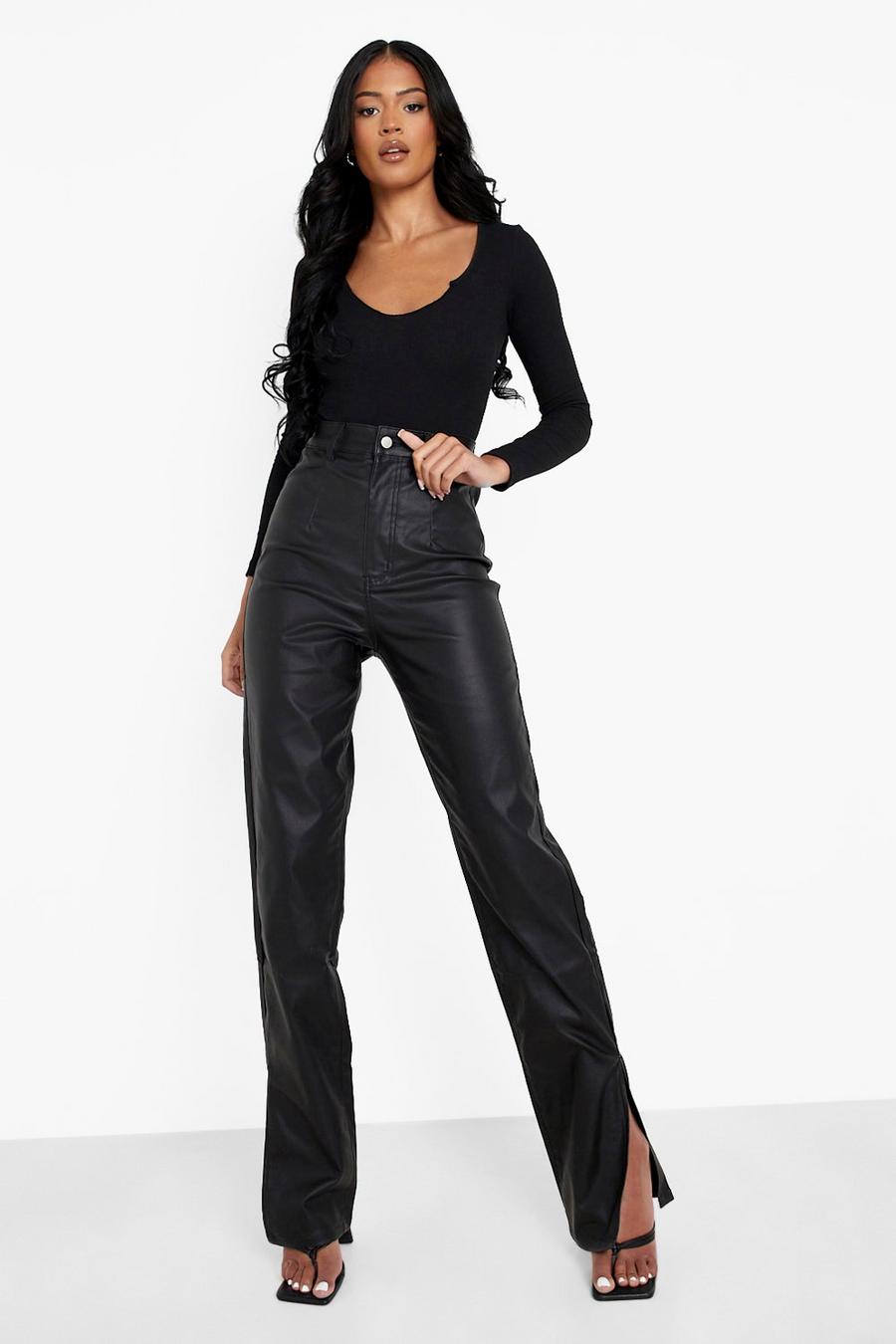 Black noir Tall Jeans Met PU Coating, Split En Rechte Pijpen image number 1