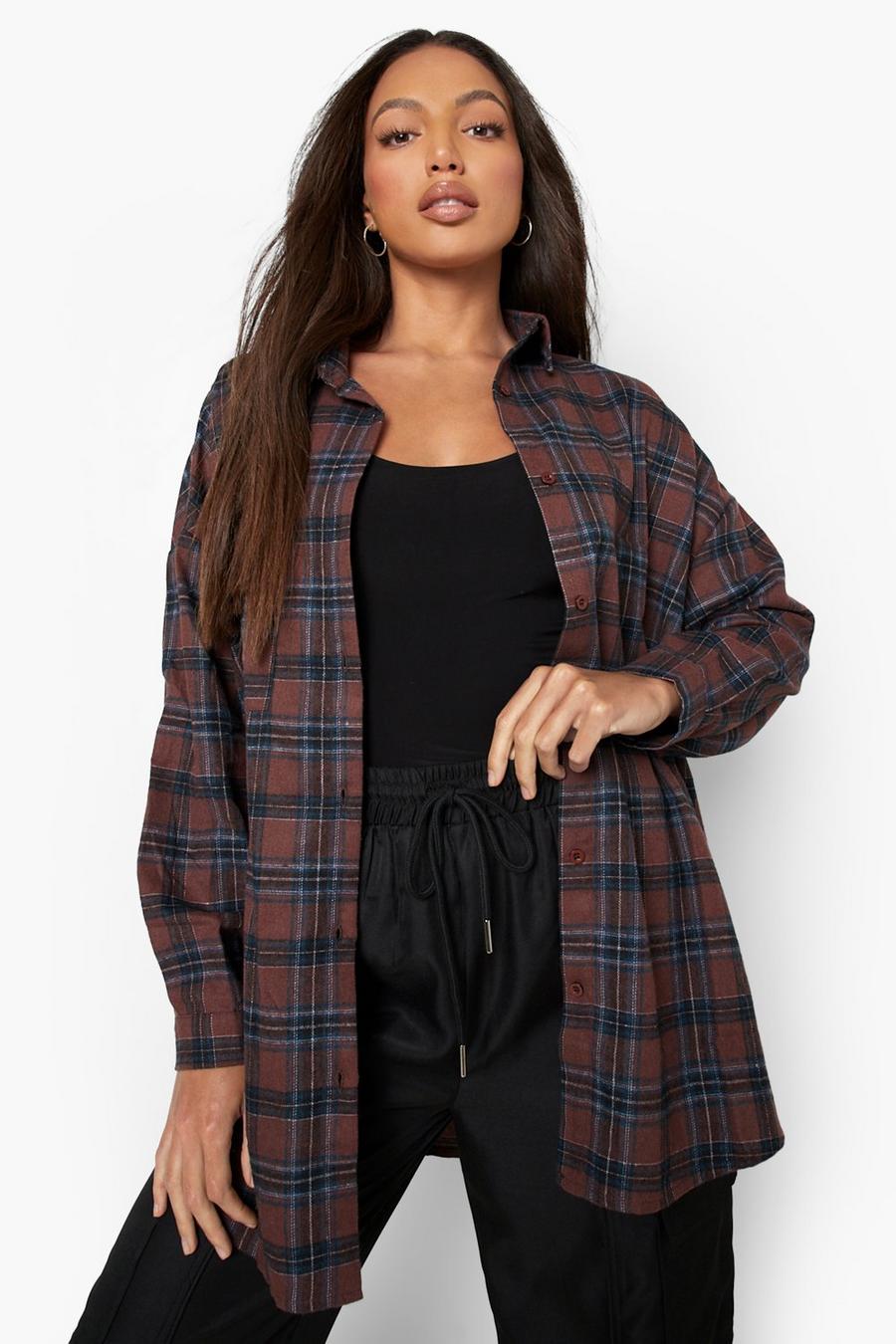 Wine Tall Oversized Check Shirt image number 1