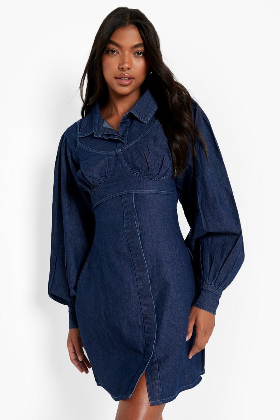 Mid blue Tall Bralet Overlay Shirt Dress image number 1