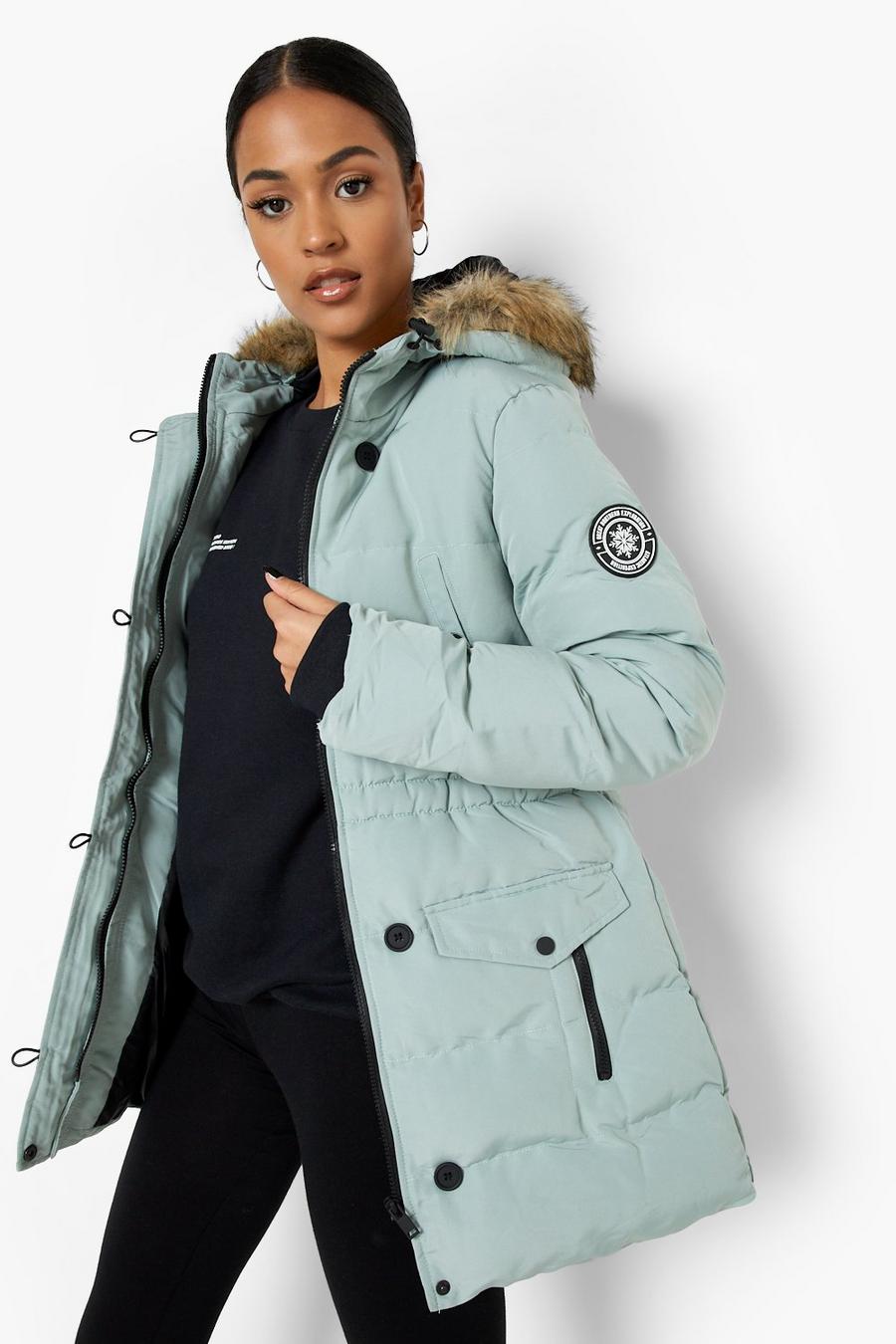 Sage Tall Luxe Mountaineering Faux Fur Parka Coat image number 1