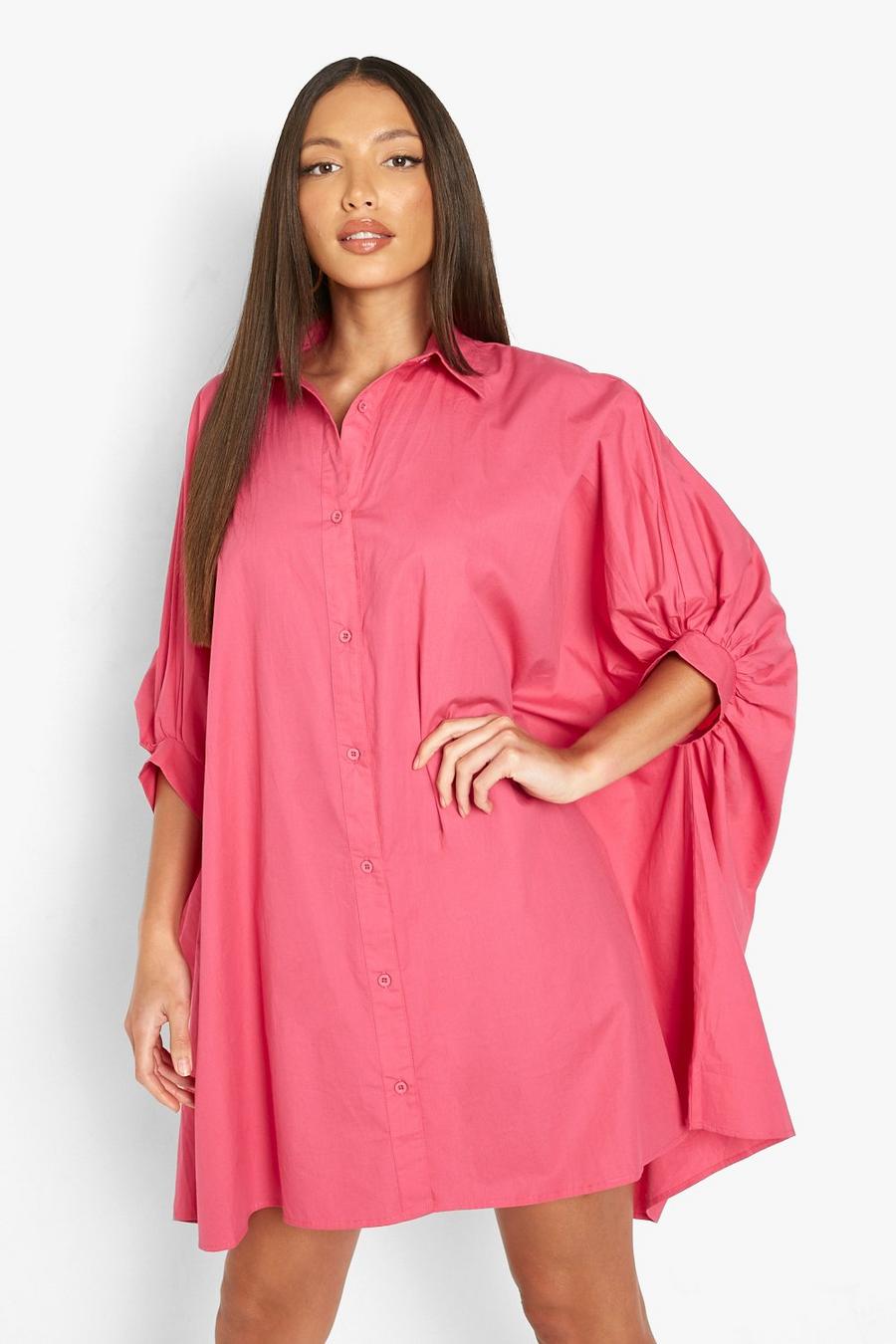 Hot pink Tall Oversized Batwing Sleeve Shirt Dress image number 1