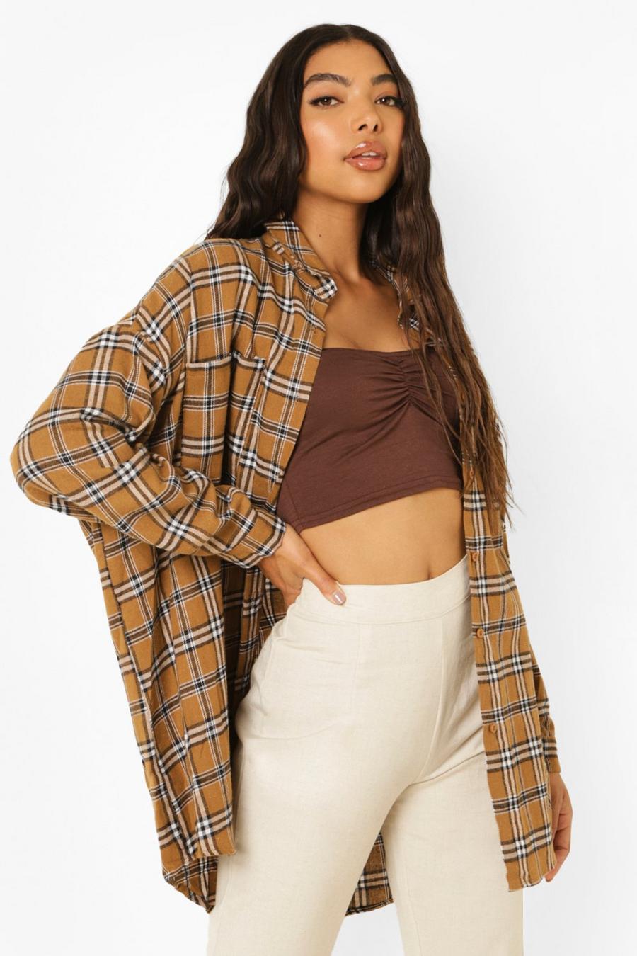 Chocolate Tall Oversized Flannel Shirt image number 1