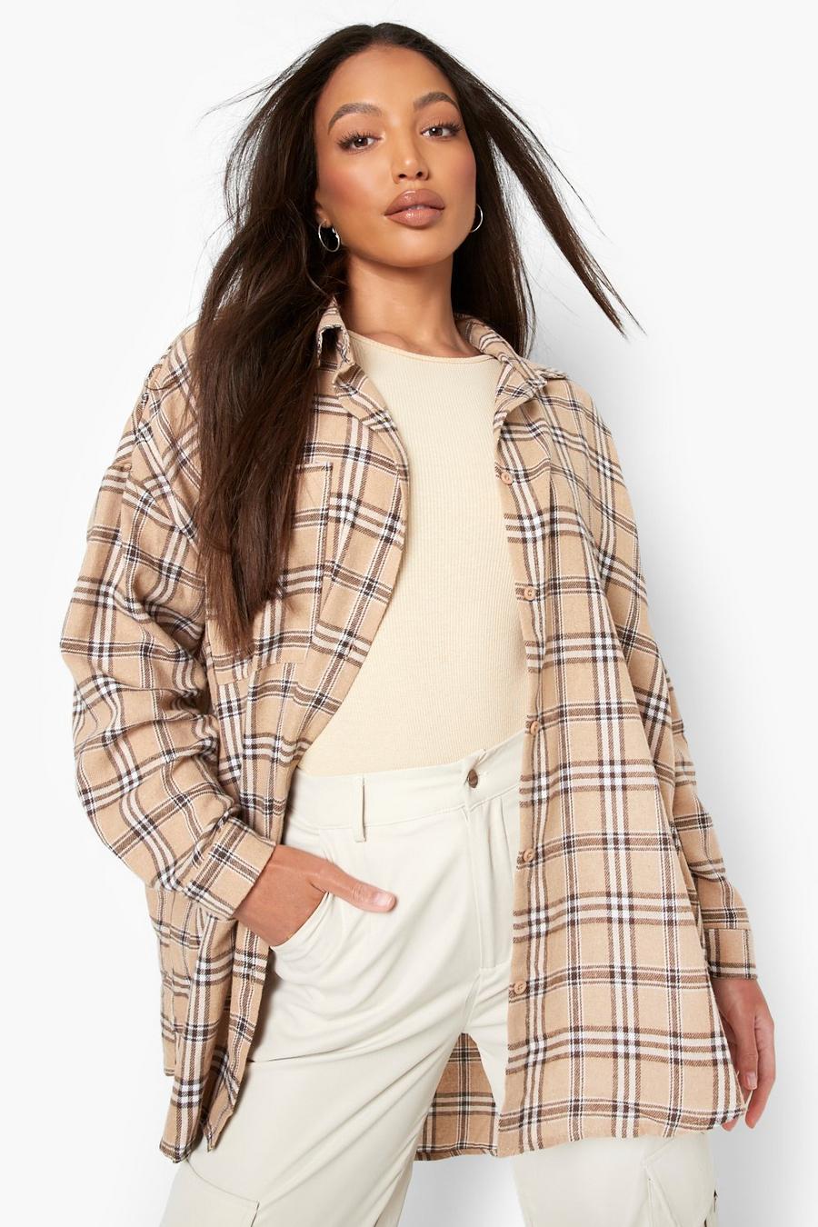 Stone Tall Oversized Flannel Shirt image number 1