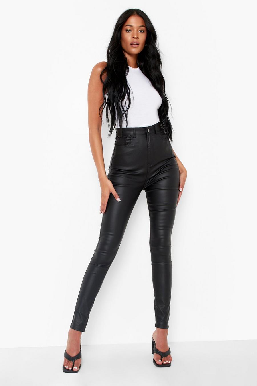 Black Tall Skinny Jeans Met PU Coating image number 1