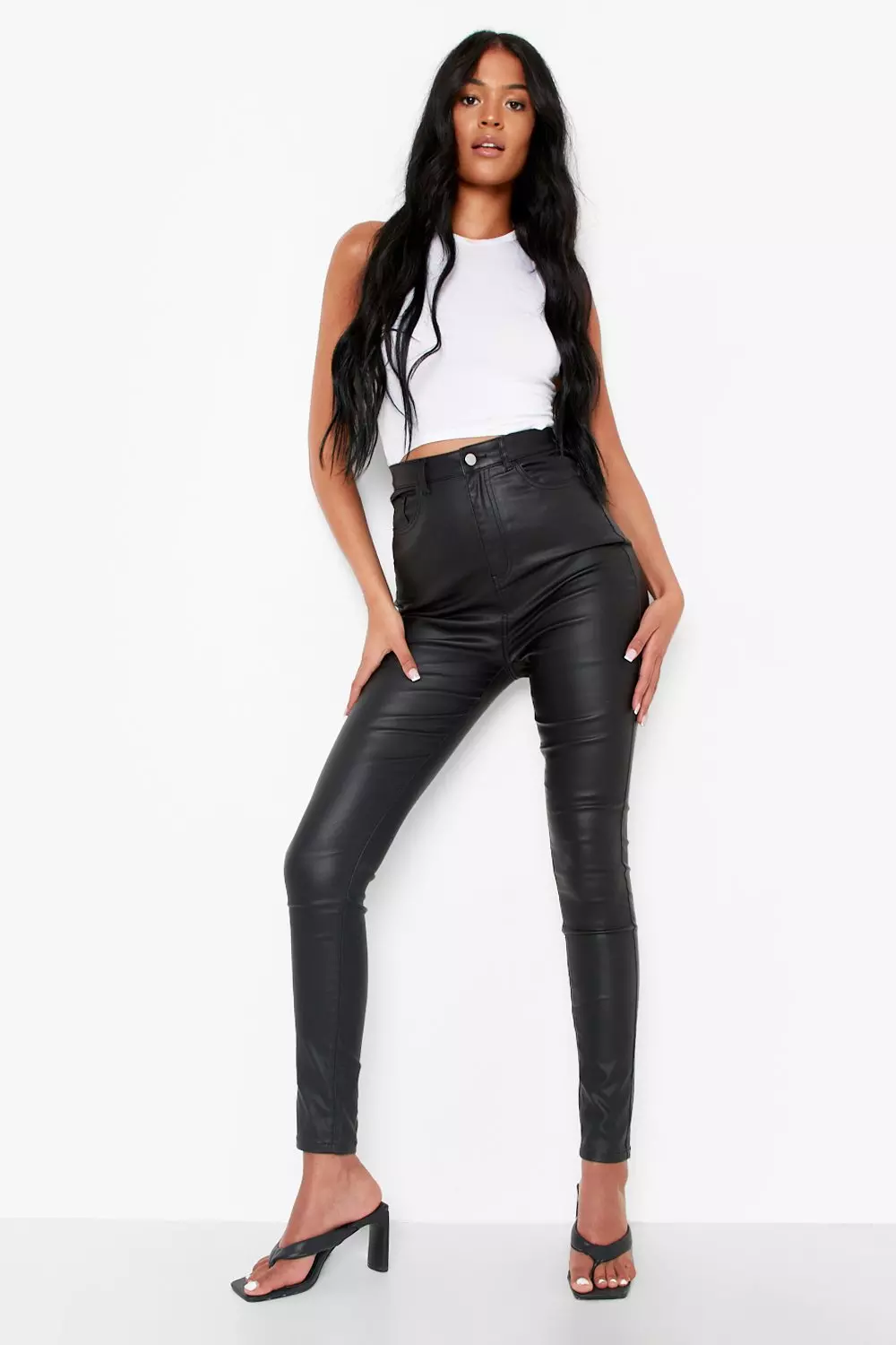 Black pu coated sales skinny jeans