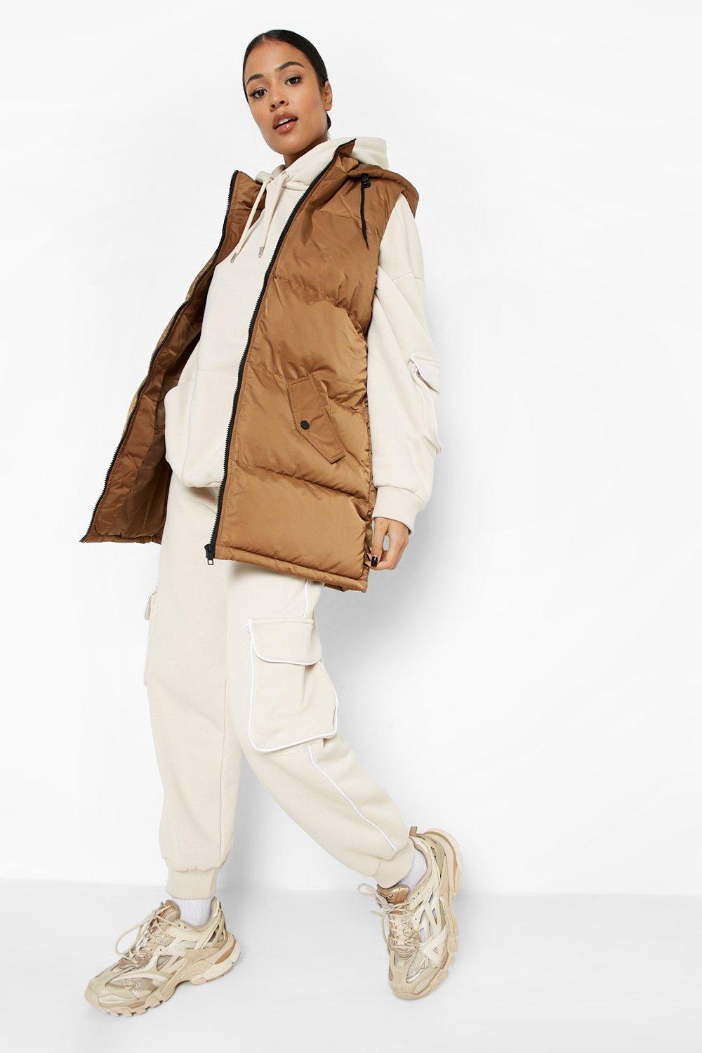 Longline Puffer Vest, Beige