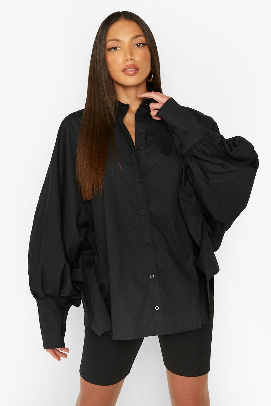 Black Tall Oversized Batwing Balloon Sleeve Shirt image number 1