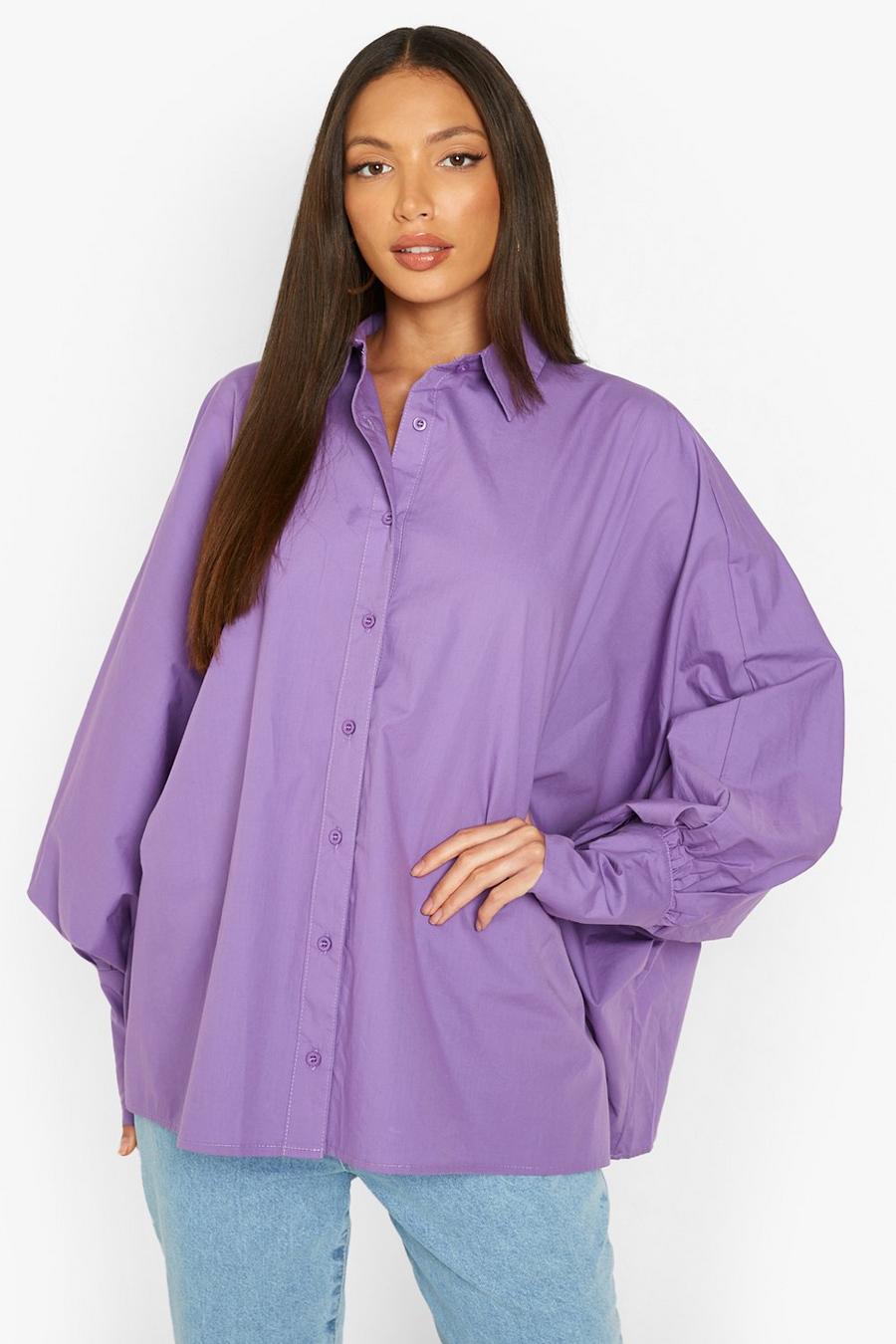 Purple Tall Oversized Batwing Balloon Sleeve Shirt image number 1