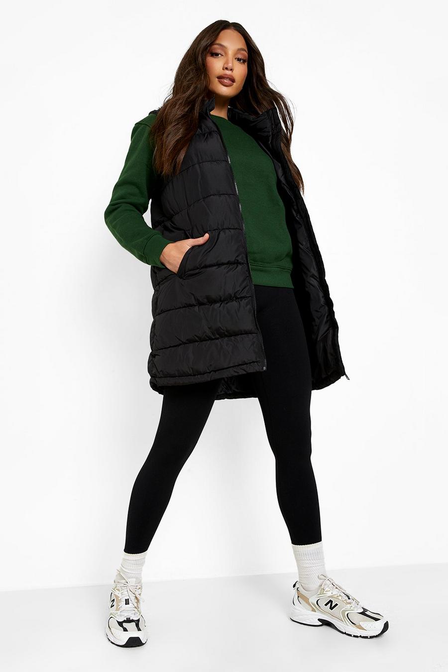 Black Tall Hooded Puffer Gilet image number 1