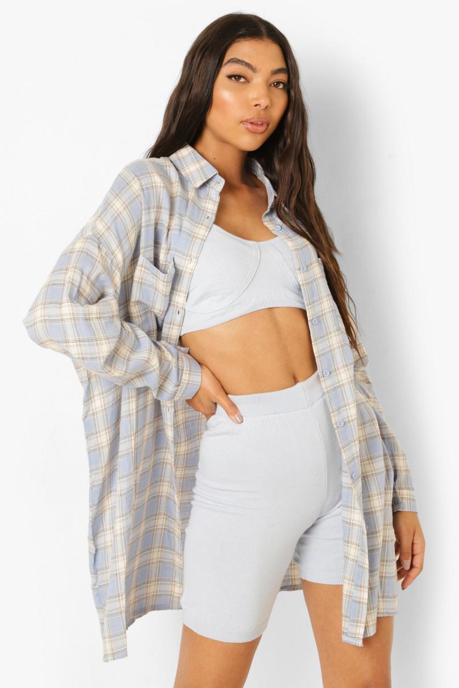 Blue Tall Check Oversized Shirt image number 1