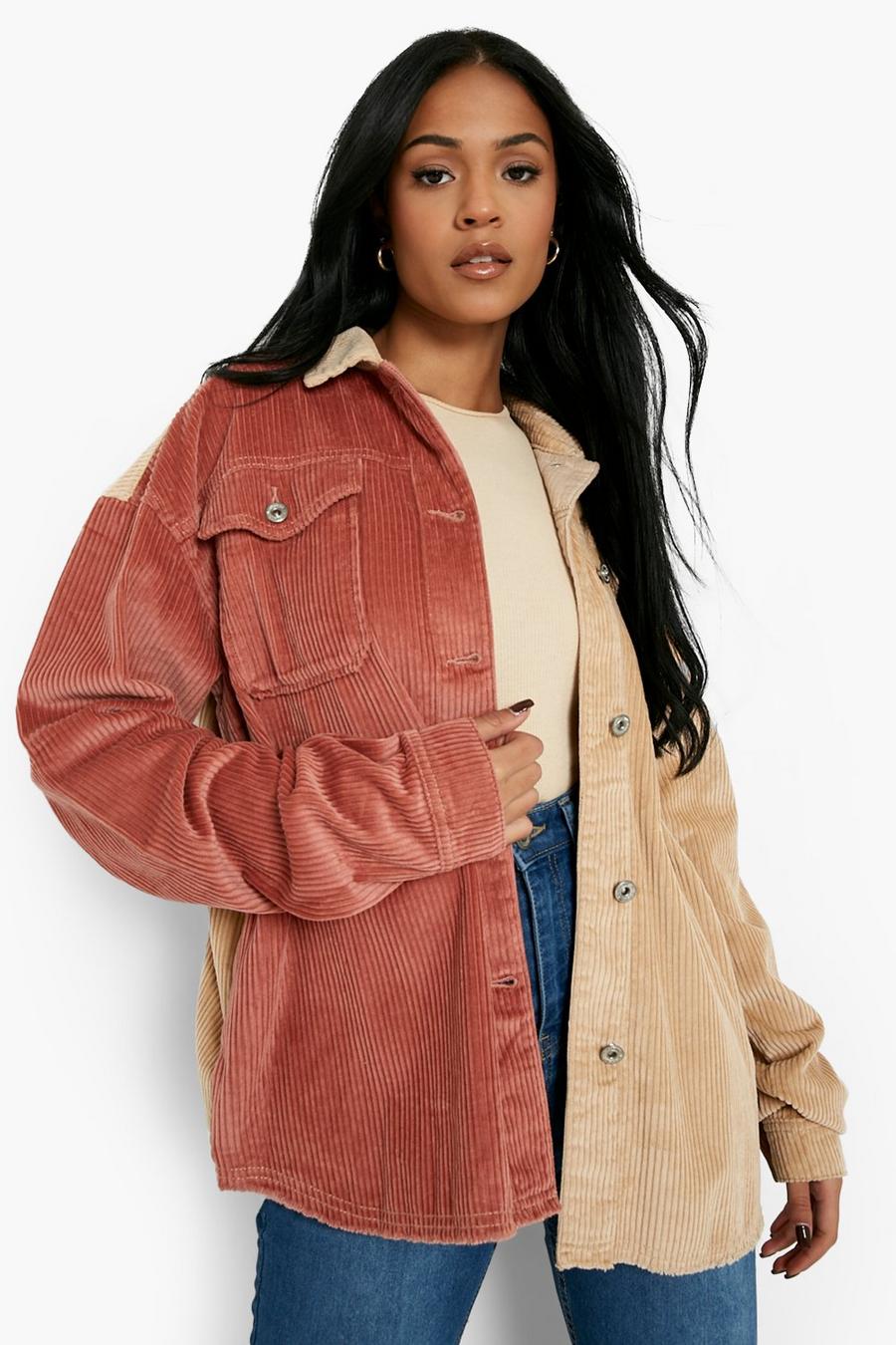 Taupe beige Tall Cord Spliced Shirt Jacket
