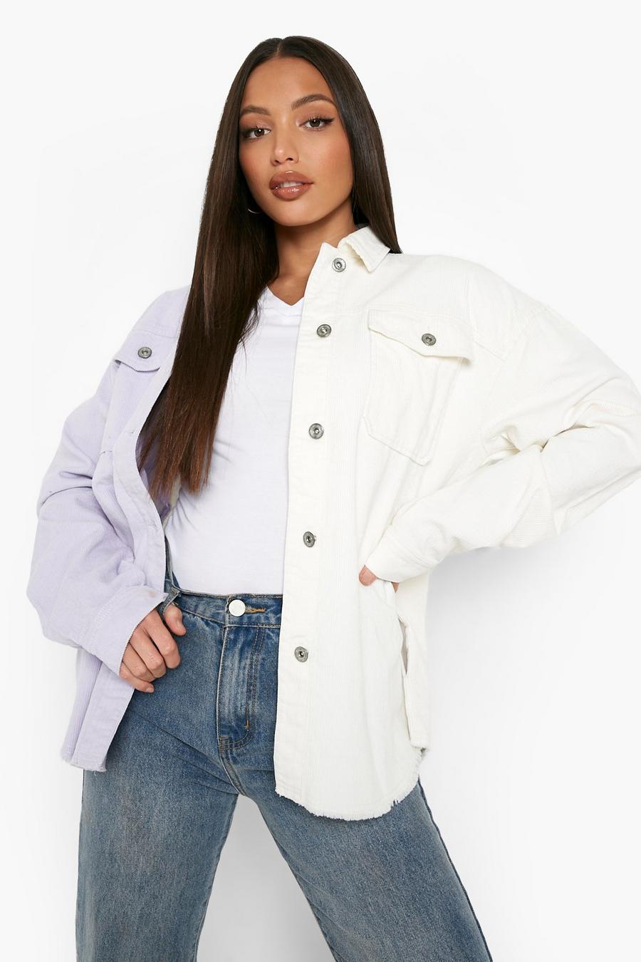 Lavender Tall Cord Spliced Shirt Jacket image number 1