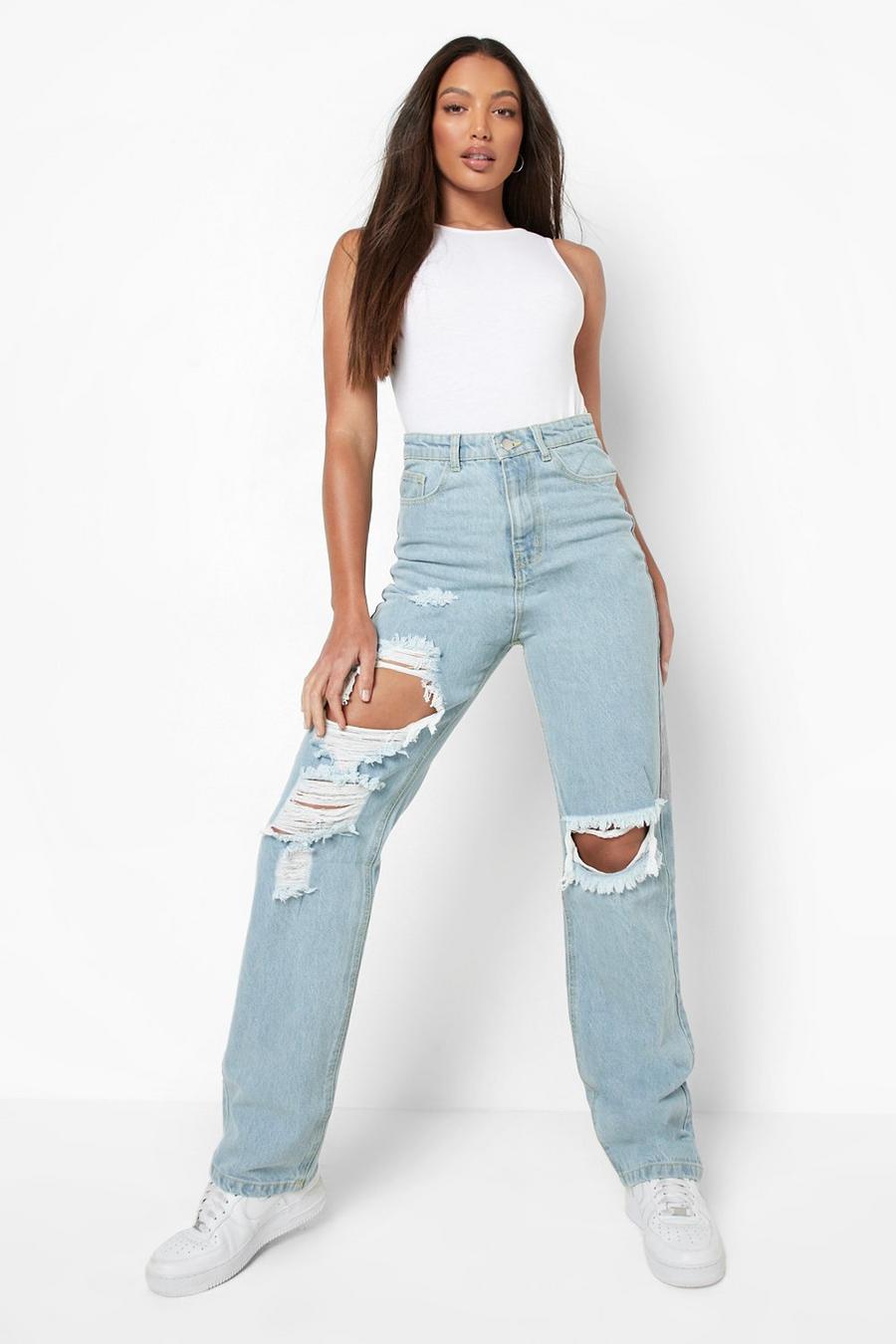 מולבן ג'ינס בסגנון שנות ה-90 בגזרה ישרה עם קרעים לנשים גבוהות image number 1