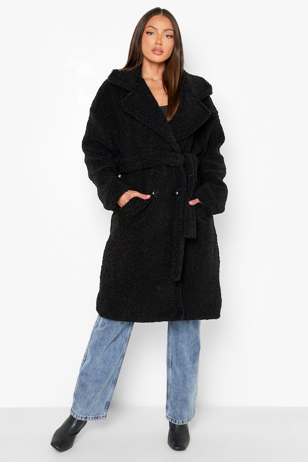 Tall Teddy Faux Fur Belted Coat boohoo USA