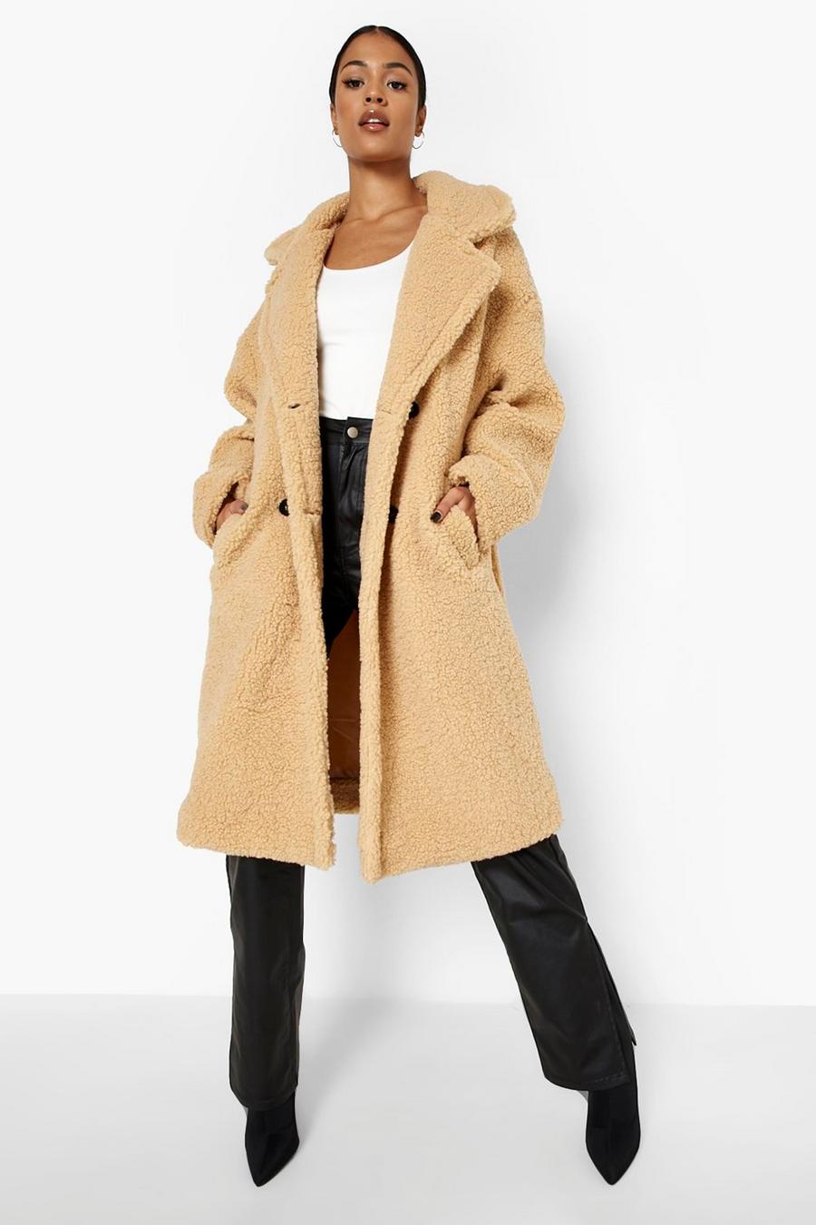 Camel Tall Teddy Faux Fur Belted Coat image number 1