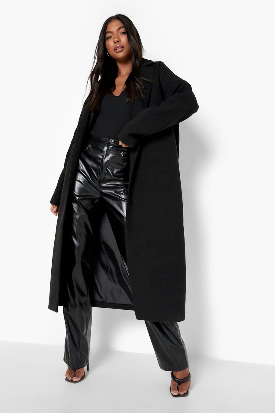 Black Tall Wool Look Oversized Coat image number 1