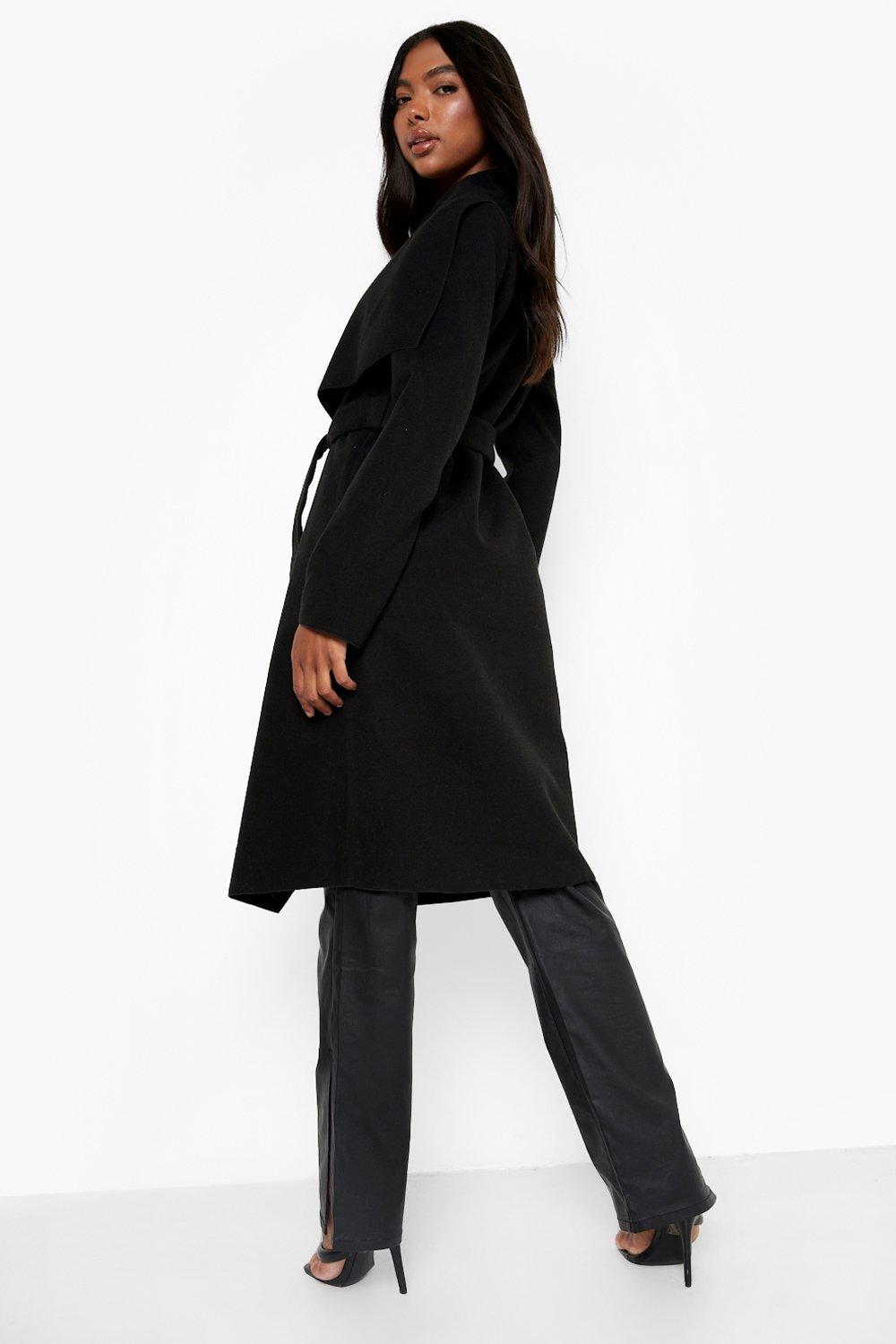 Belted waterfall outlet coat boohoo