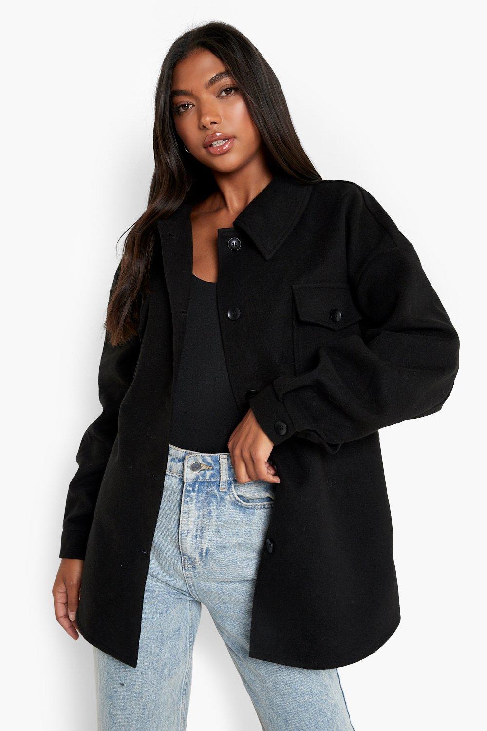 tall wool belted shacket coat