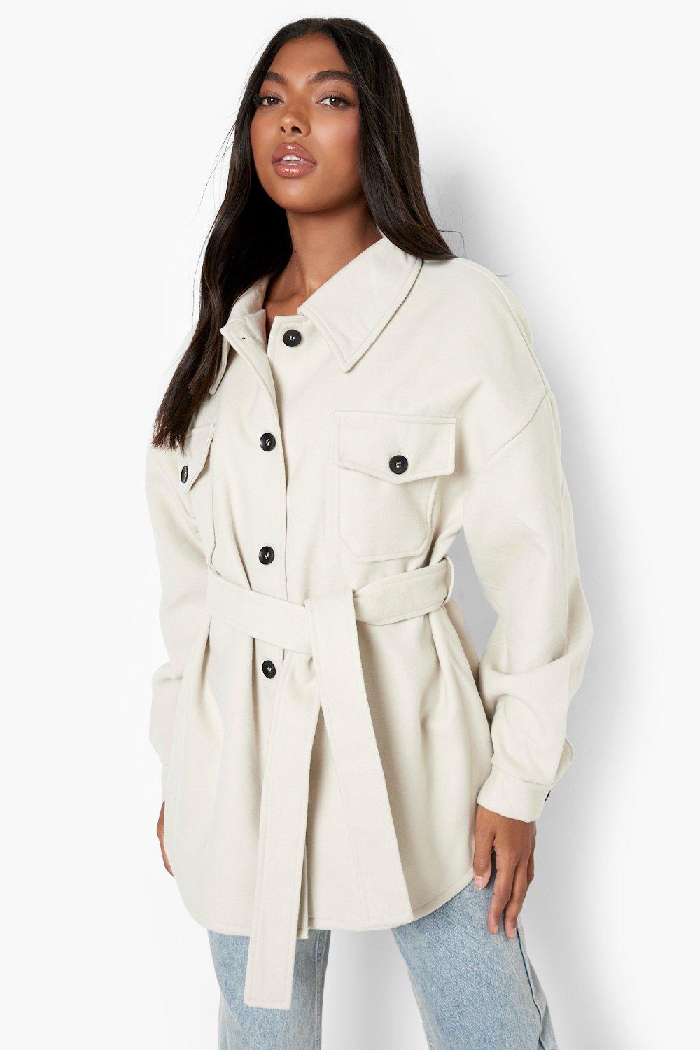 tall wool belted shacket coat