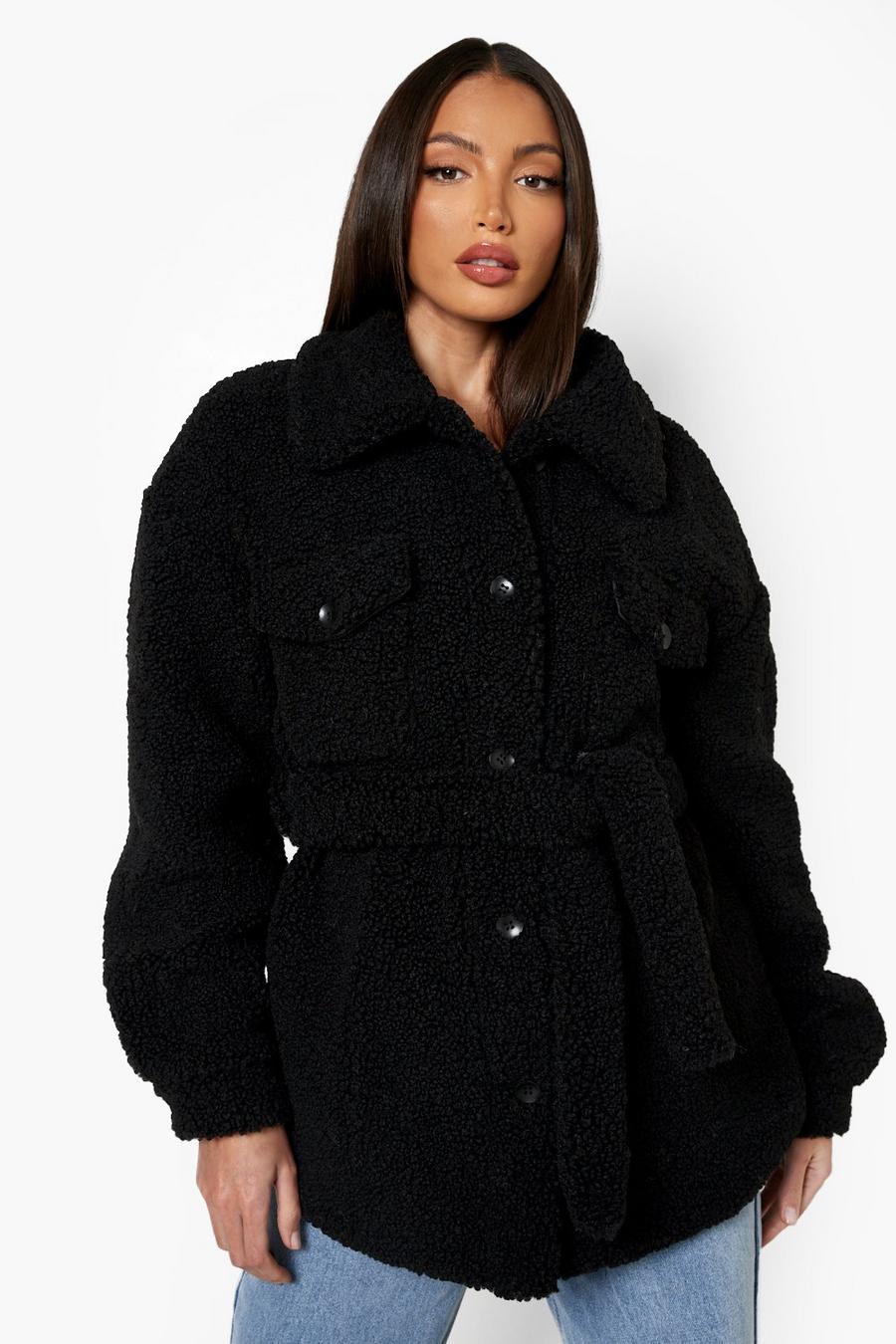 Black Tall Teddy Faux Fur Shacket image number 1