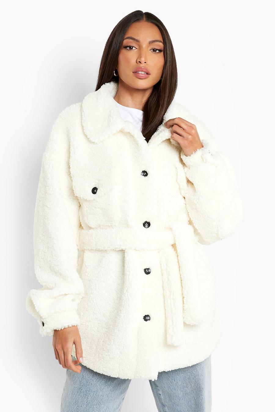 Cream Tall Teddy Faux Fur Shacket image number 1