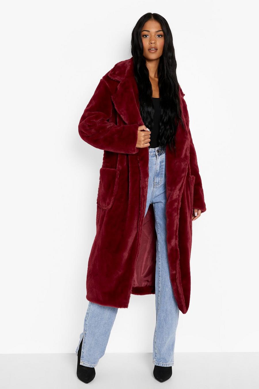 Berry Tall Longline Faux Fur Coat image number 1