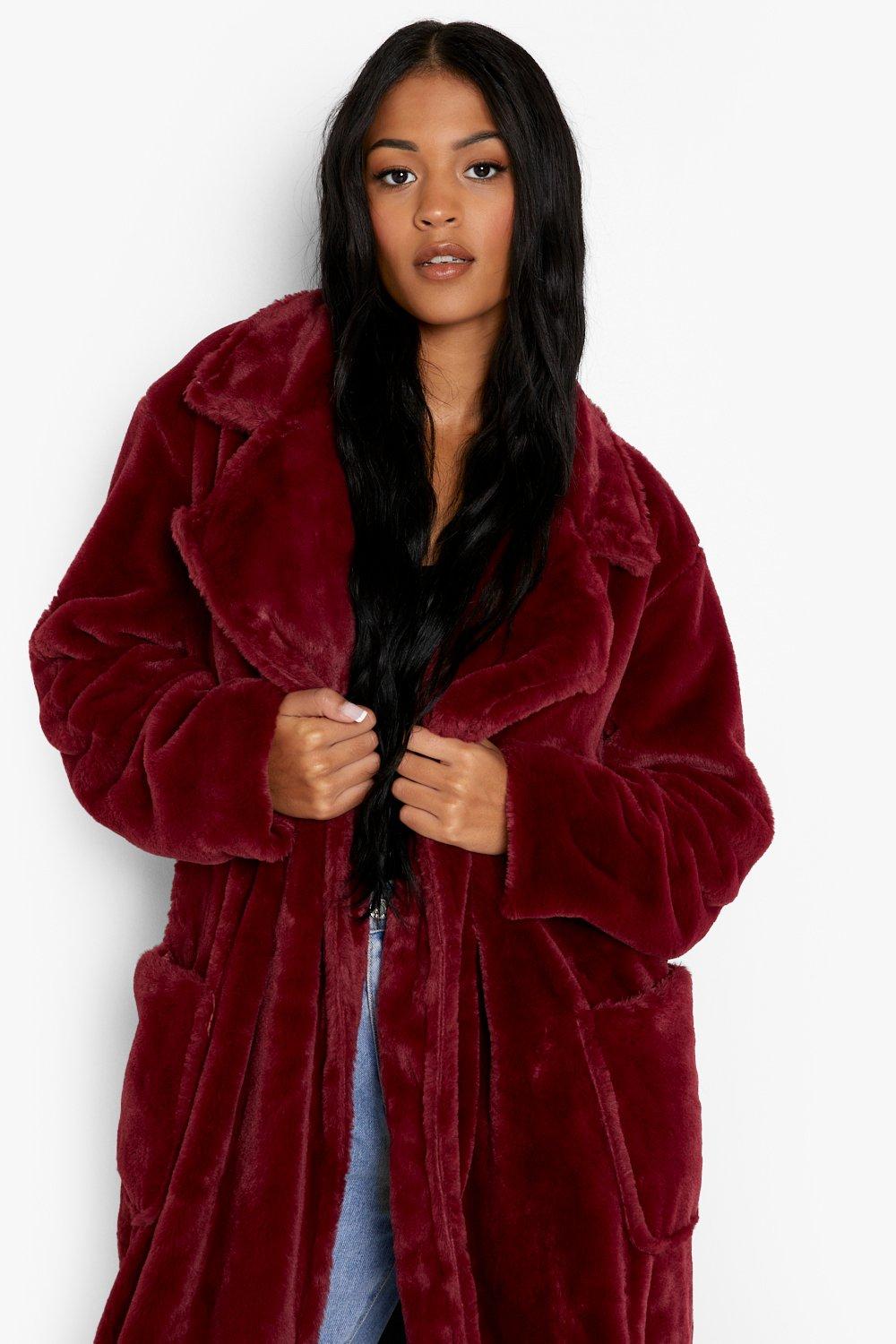 Boohoo hooded faux fur coat online