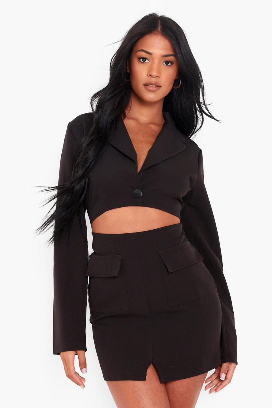Black Tall Cut Out Woven Blazer Dress image number 1