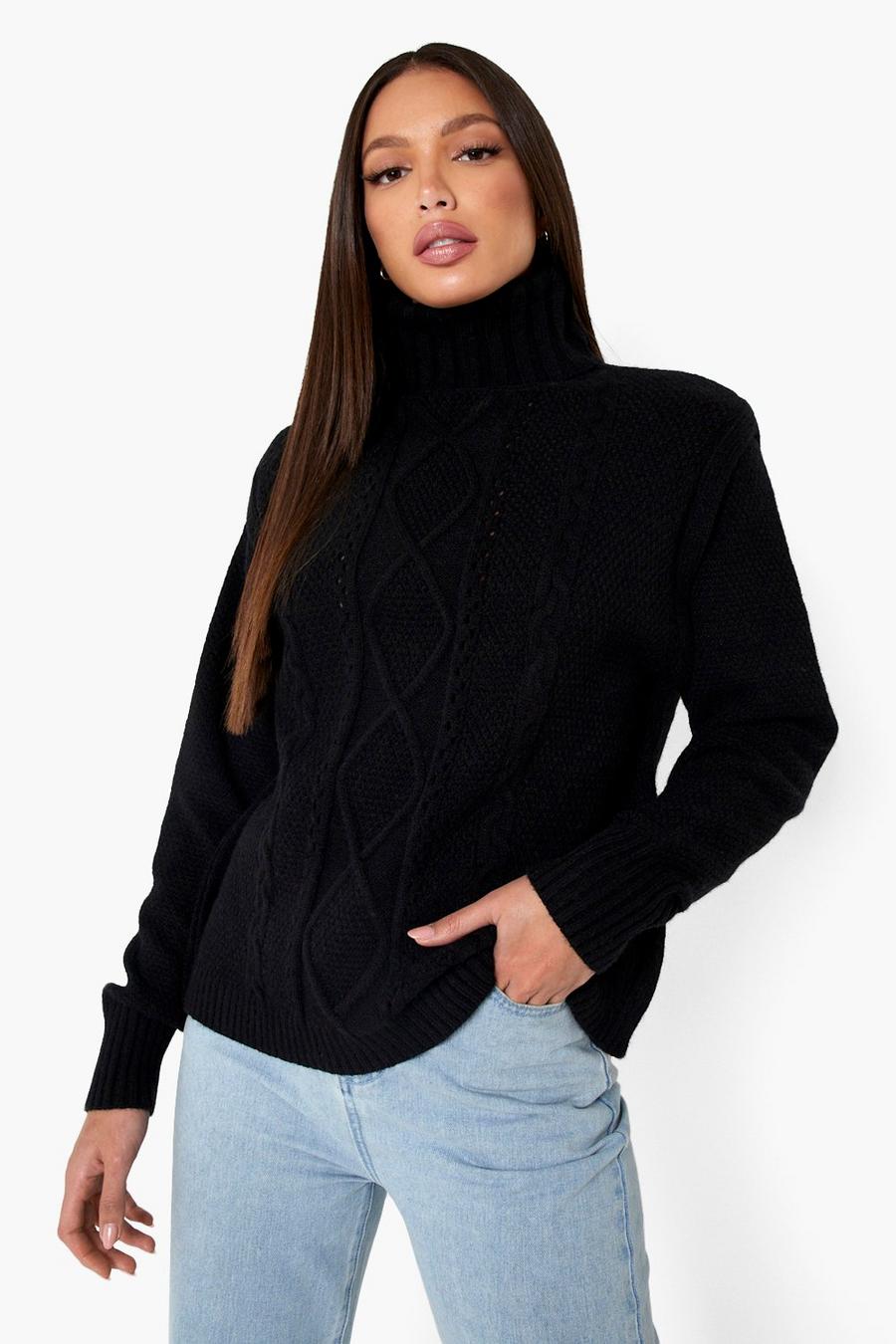 Black Tall Sleeve Detail Turtleneck Sweater image number 1