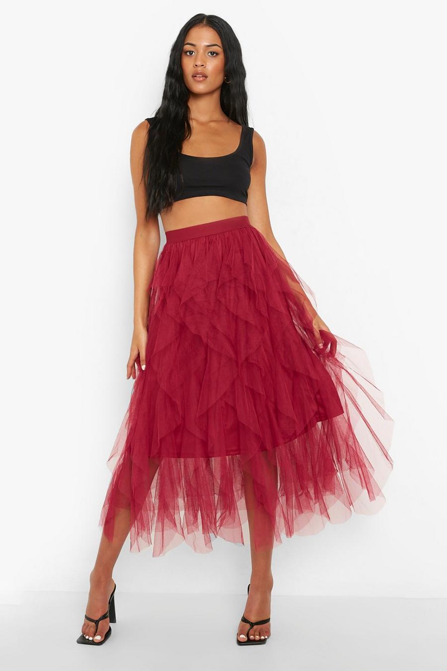 Berry Tall Layered Tulle Midi Skirt image number 1