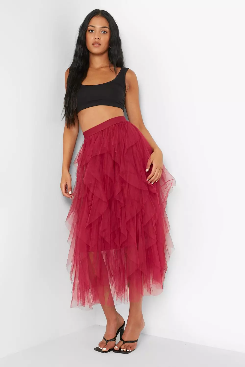 Layered tulle midi skirt cheap boohoo