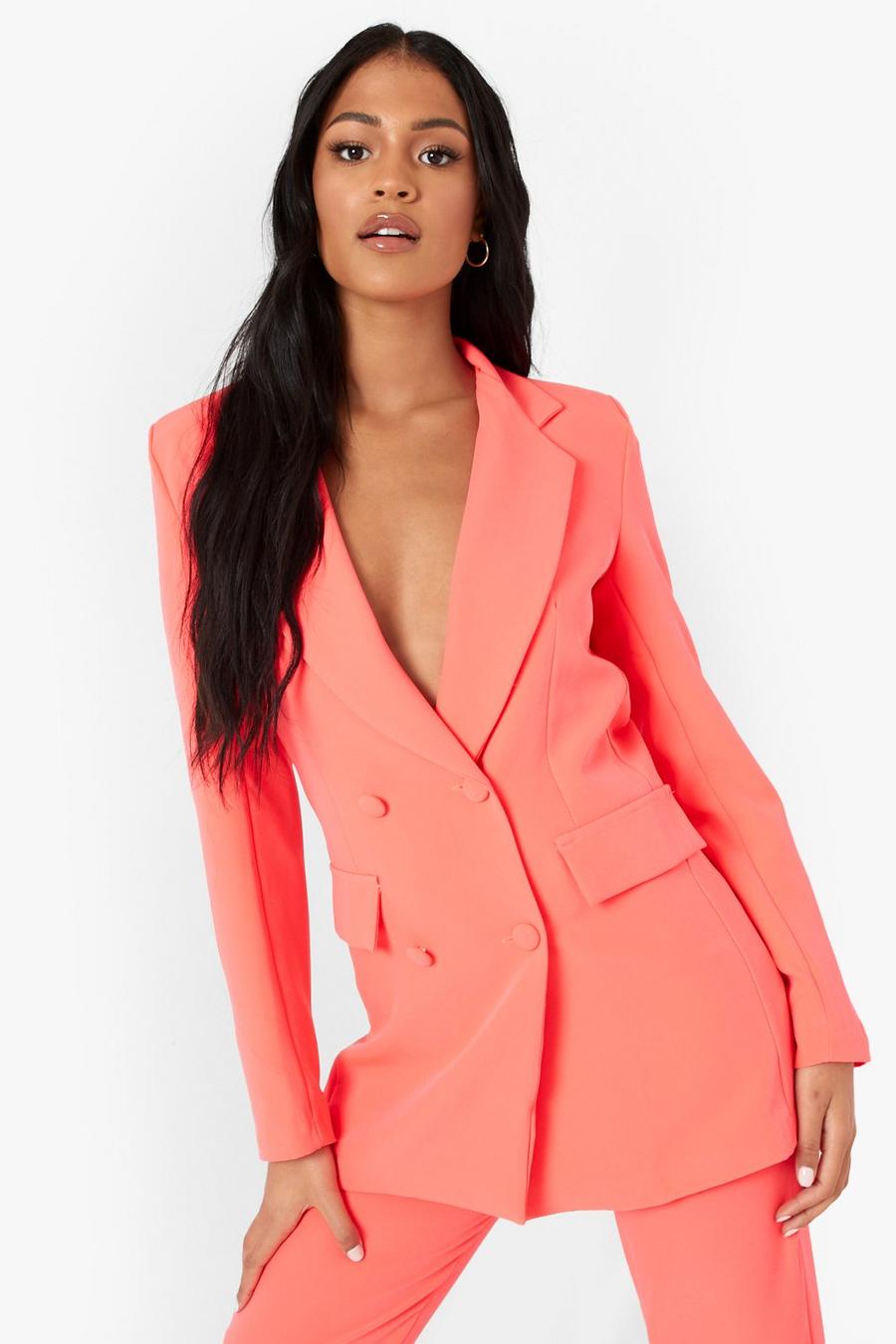 Neon-coral Tall Neon Blazer Met Dubbele Knopen image number 1